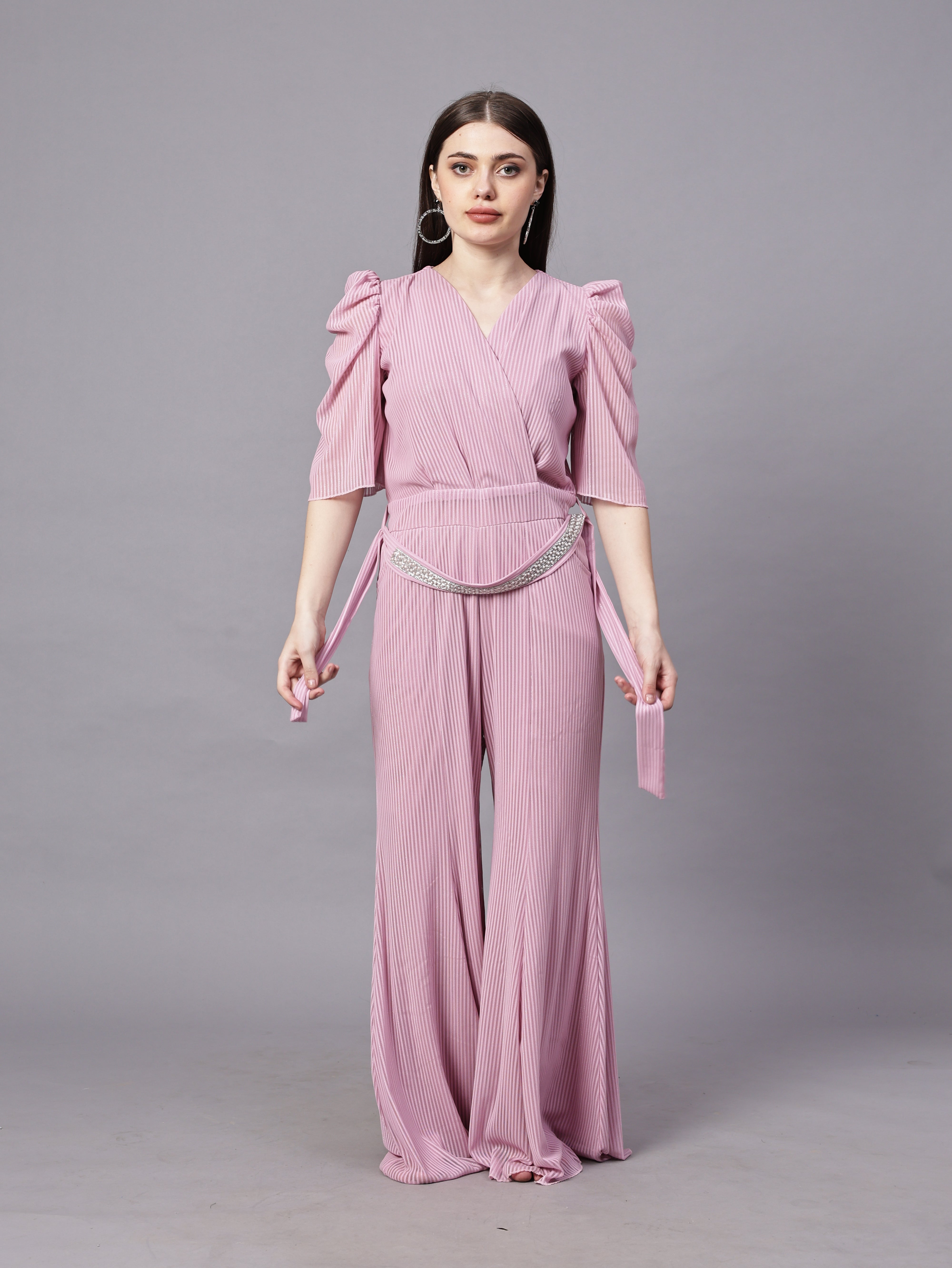 POWERNET CROSS NECK JUMPSUIT WITH BELT