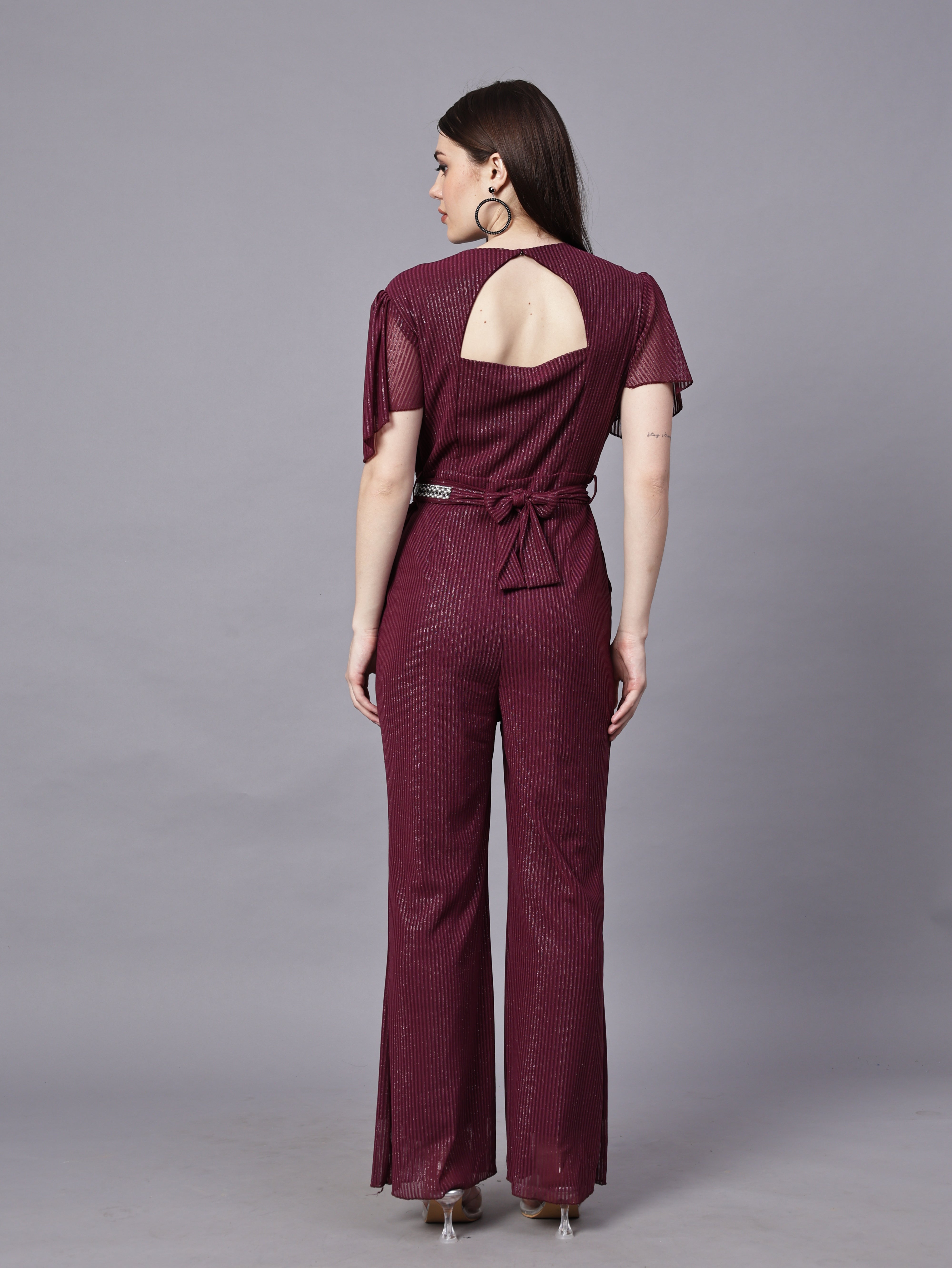 POWERNET CROSS NECK JUMPSUIT WITH BELT VRUFFEL SLEEVE