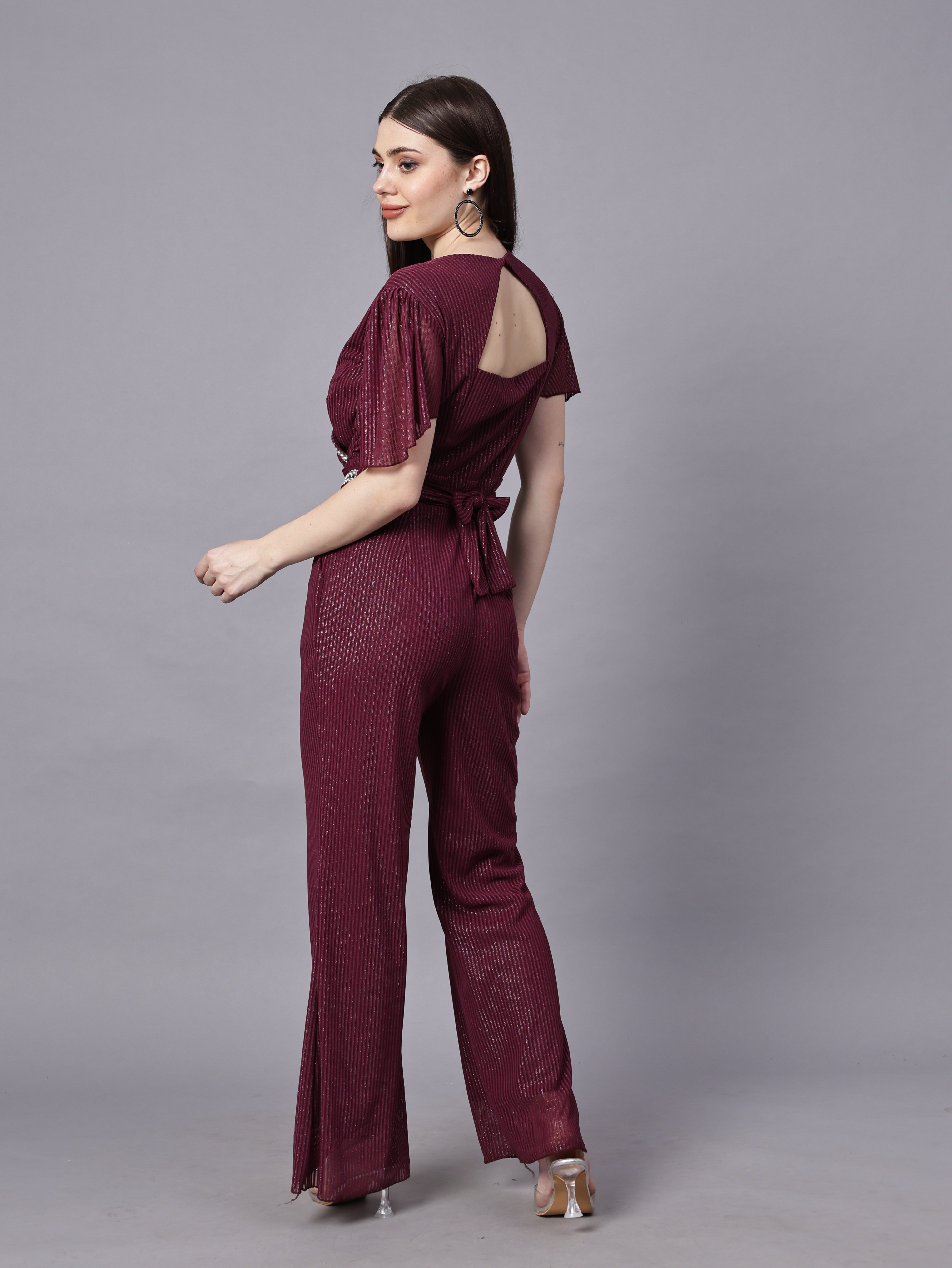 POWERNET CROSS NECK JUMPSUIT WITH BELT VRUFFEL SLEEVE