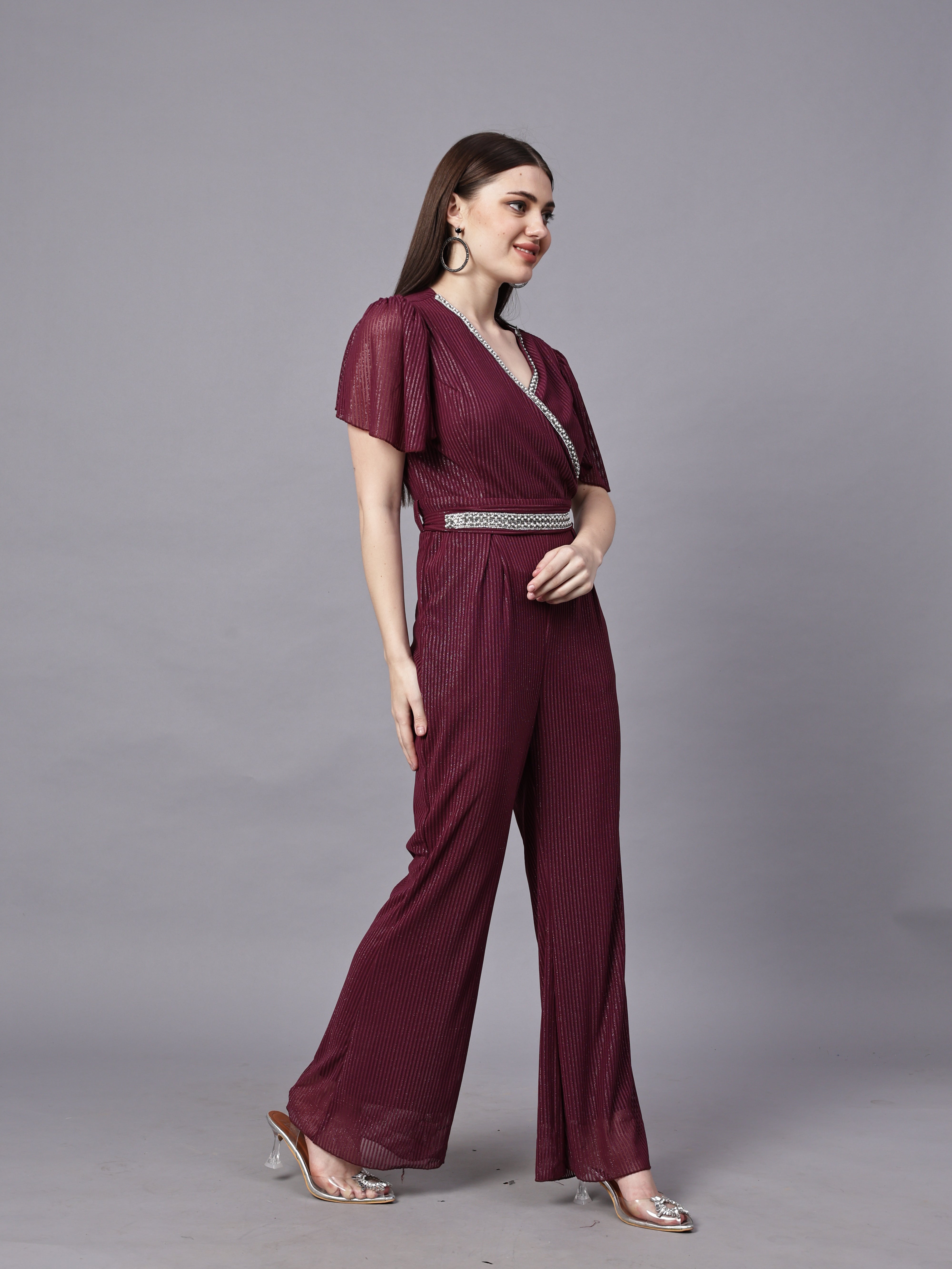 POWERNET CROSS NECK JUMPSUIT WITH BELT VRUFFEL SLEEVE