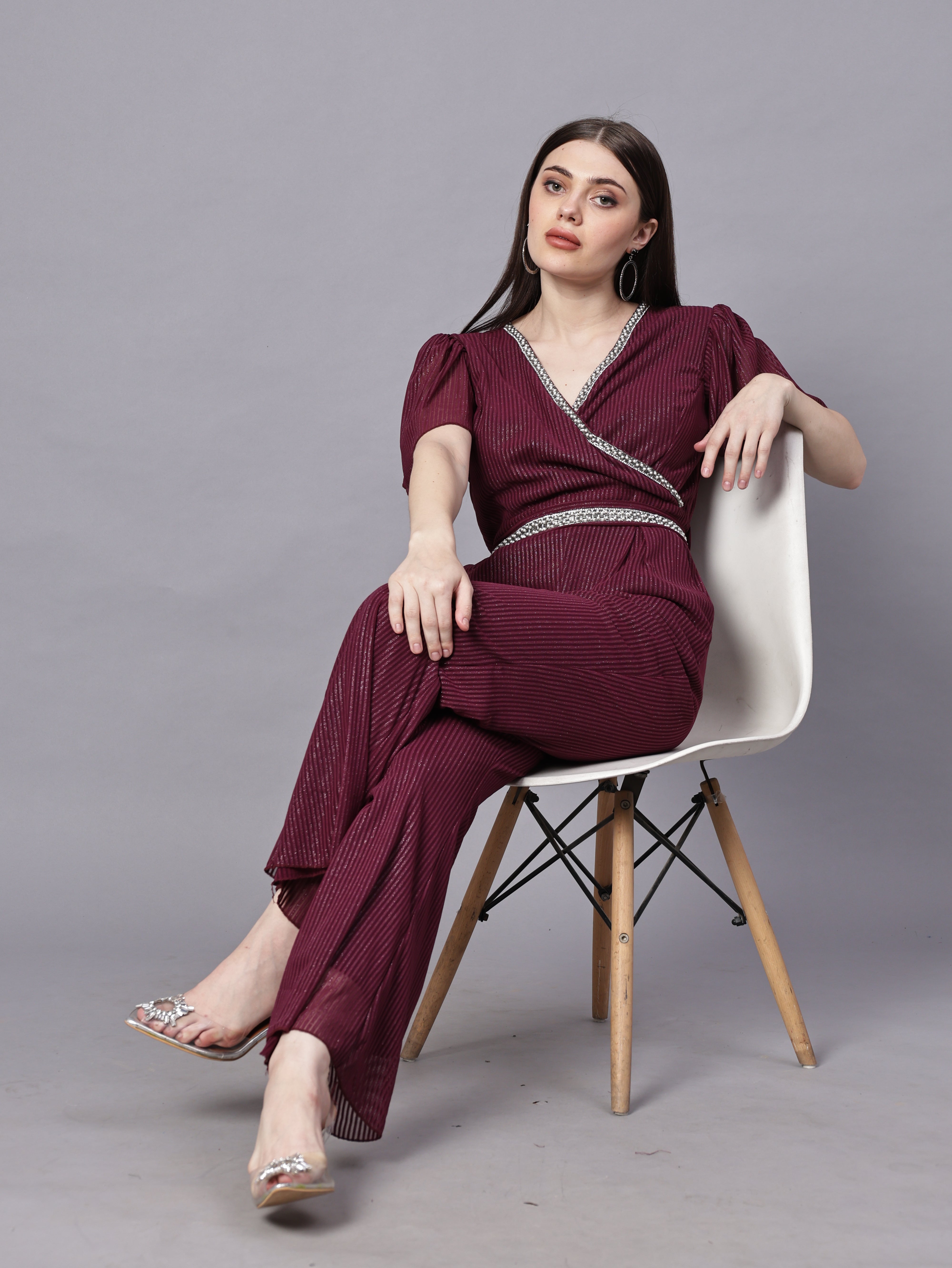 POWERNET CROSS NECK JUMPSUIT WITH BELT VRUFFEL SLEEVE