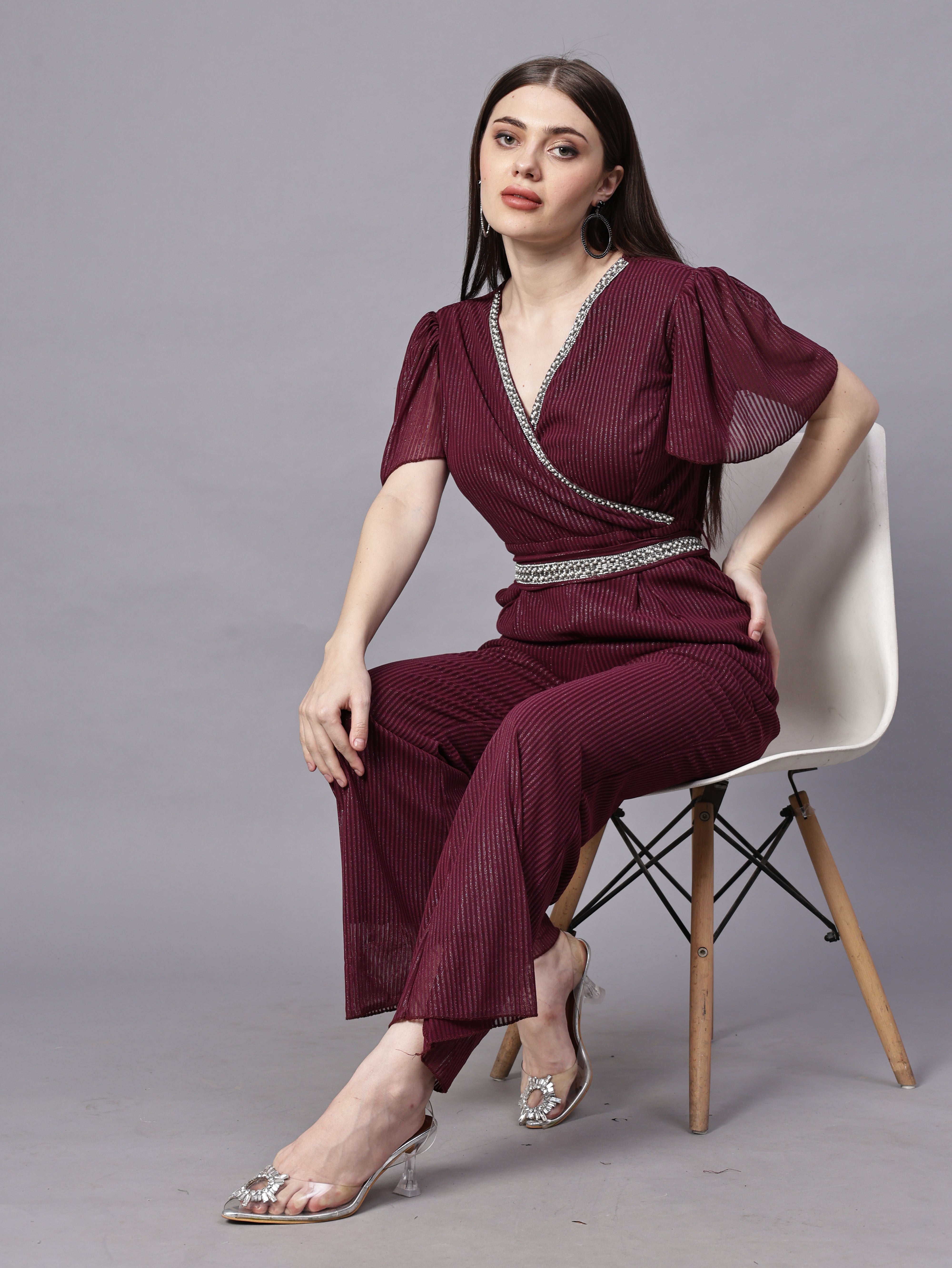 POWERNET CROSS NECK JUMPSUIT WITH BELT VRUFFEL SLEEVE