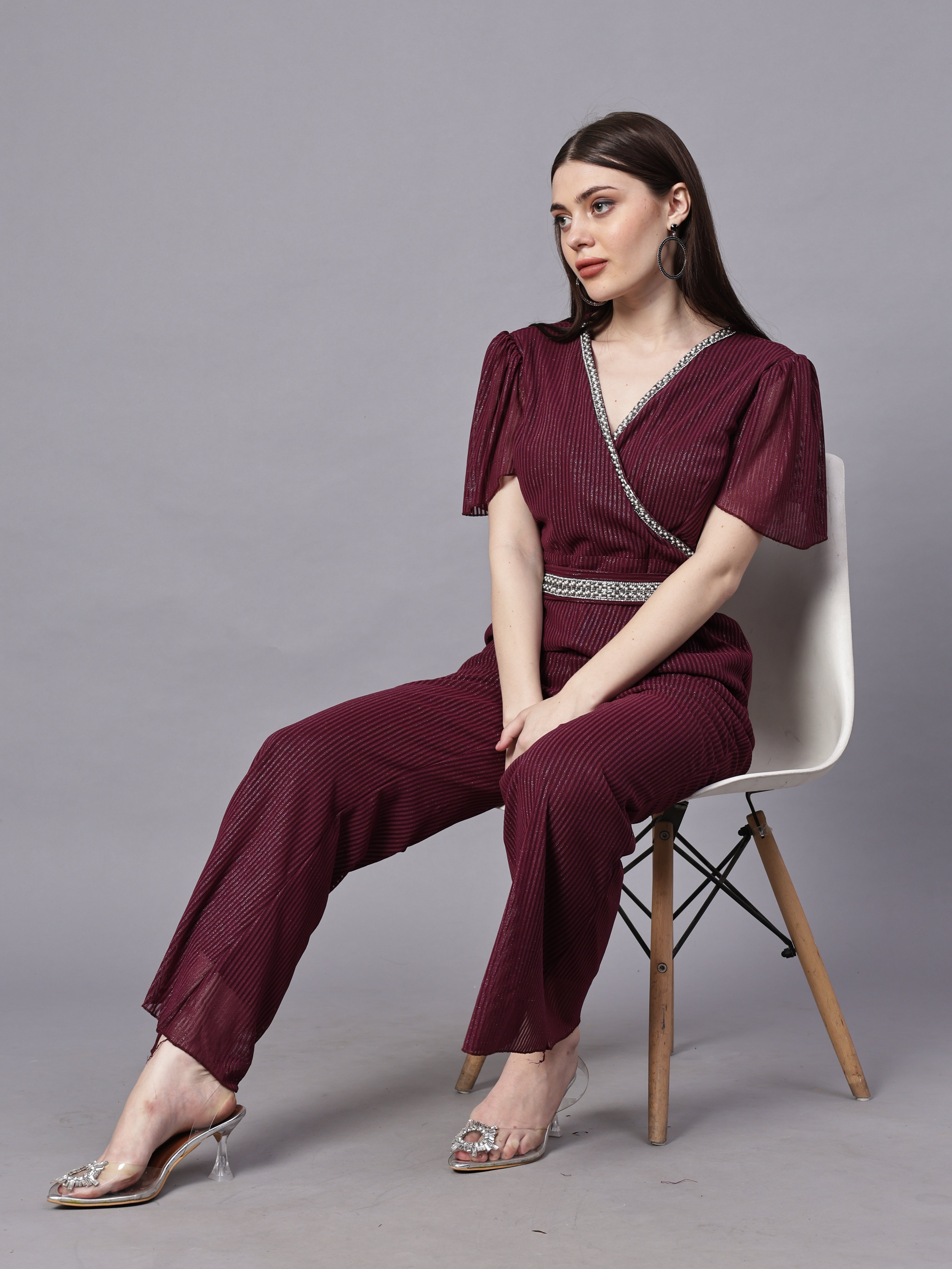 POWERNET CROSS NECK JUMPSUIT WITH BELT VRUFFEL SLEEVE