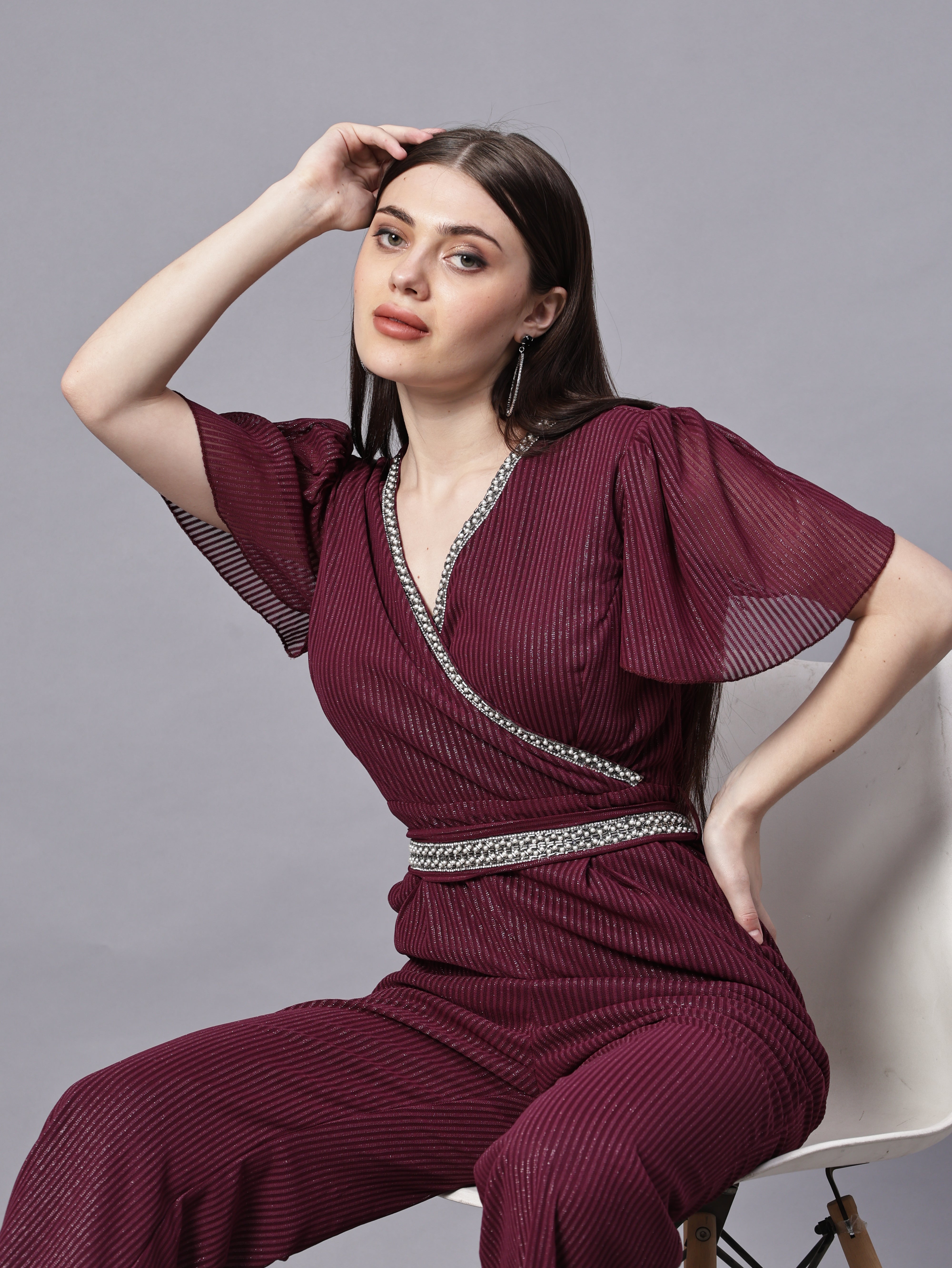 POWERNET CROSS NECK JUMPSUIT WITH BELT VRUFFEL SLEEVE