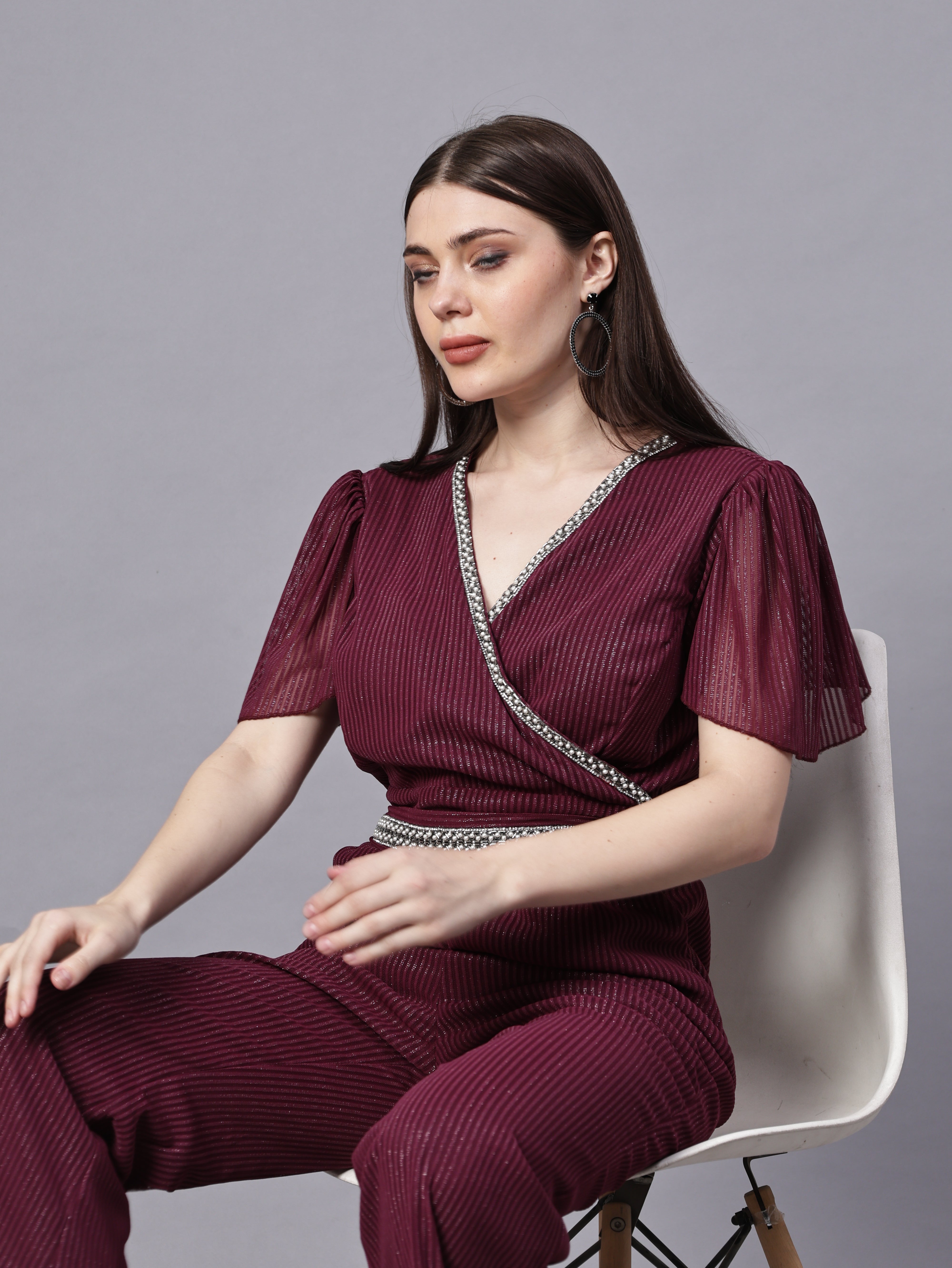 POWERNET CROSS NECK JUMPSUIT WITH BELT VRUFFEL SLEEVE