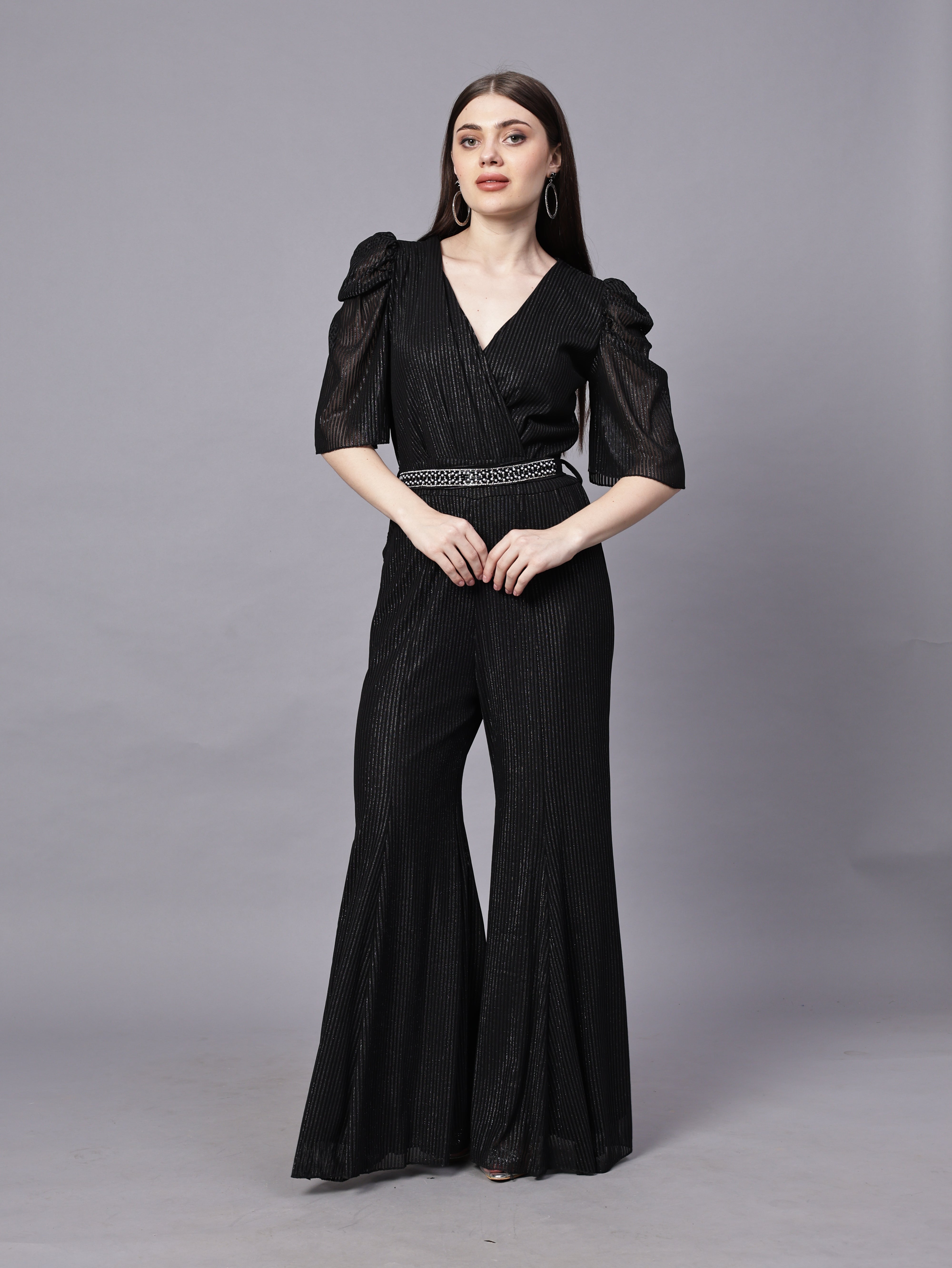 POWERNET CROSS NECK JUMPSUIT WITH BELT