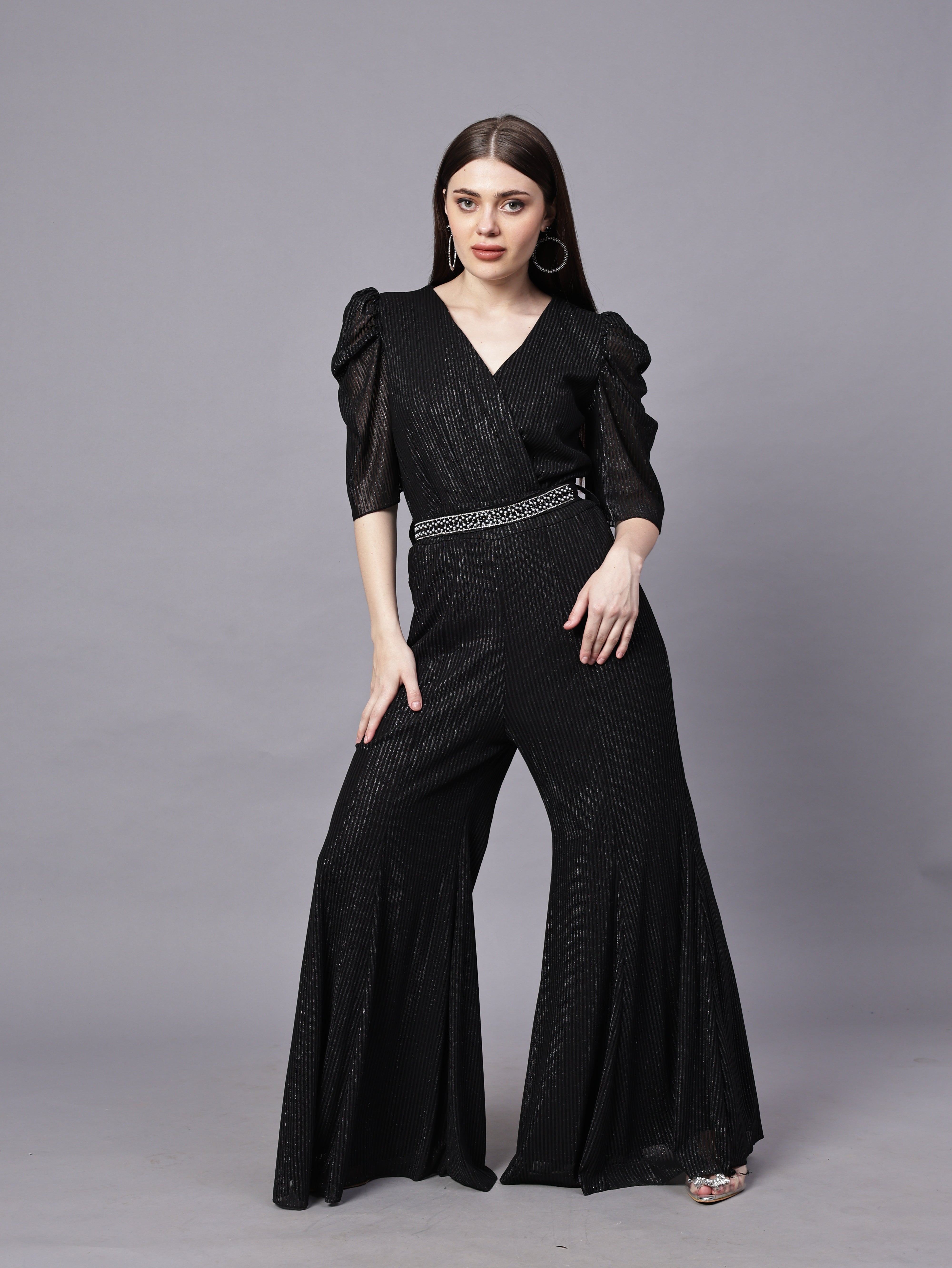 POWERNET CROSS NECK JUMPSUIT WITH BELT