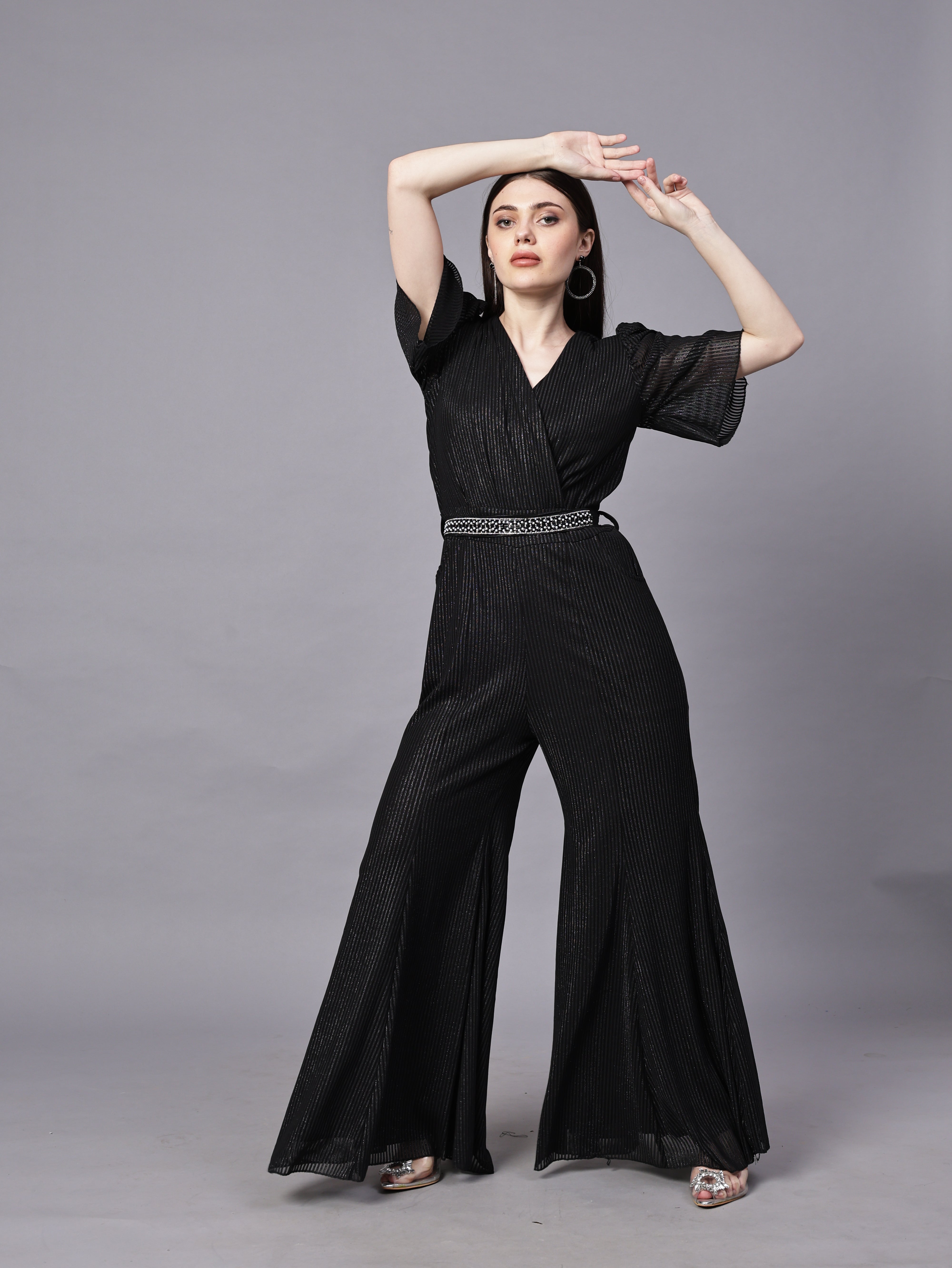 POWERNET CROSS NECK JUMPSUIT WITH BELT