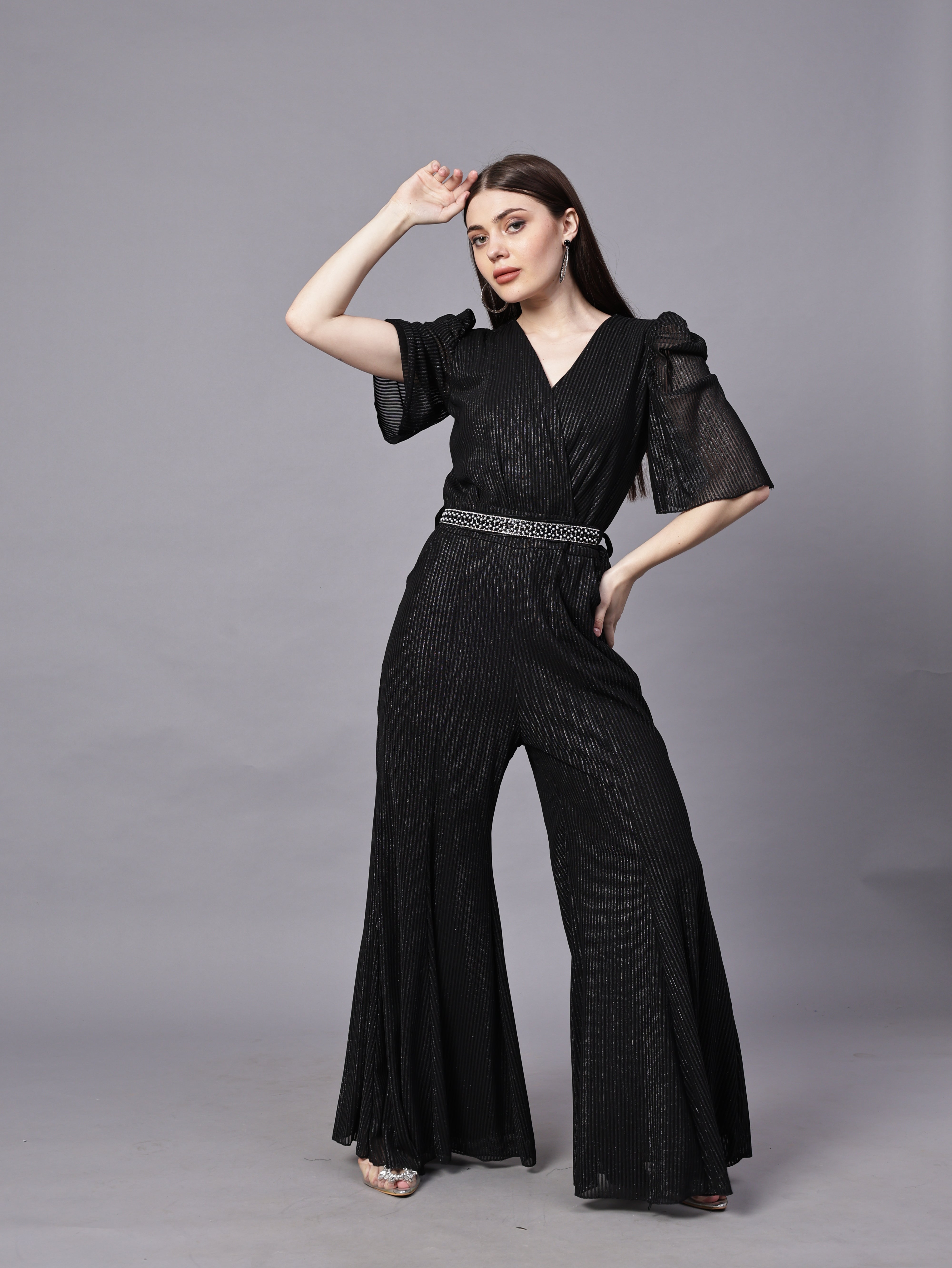 POWERNET CROSS NECK JUMPSUIT WITH BELT