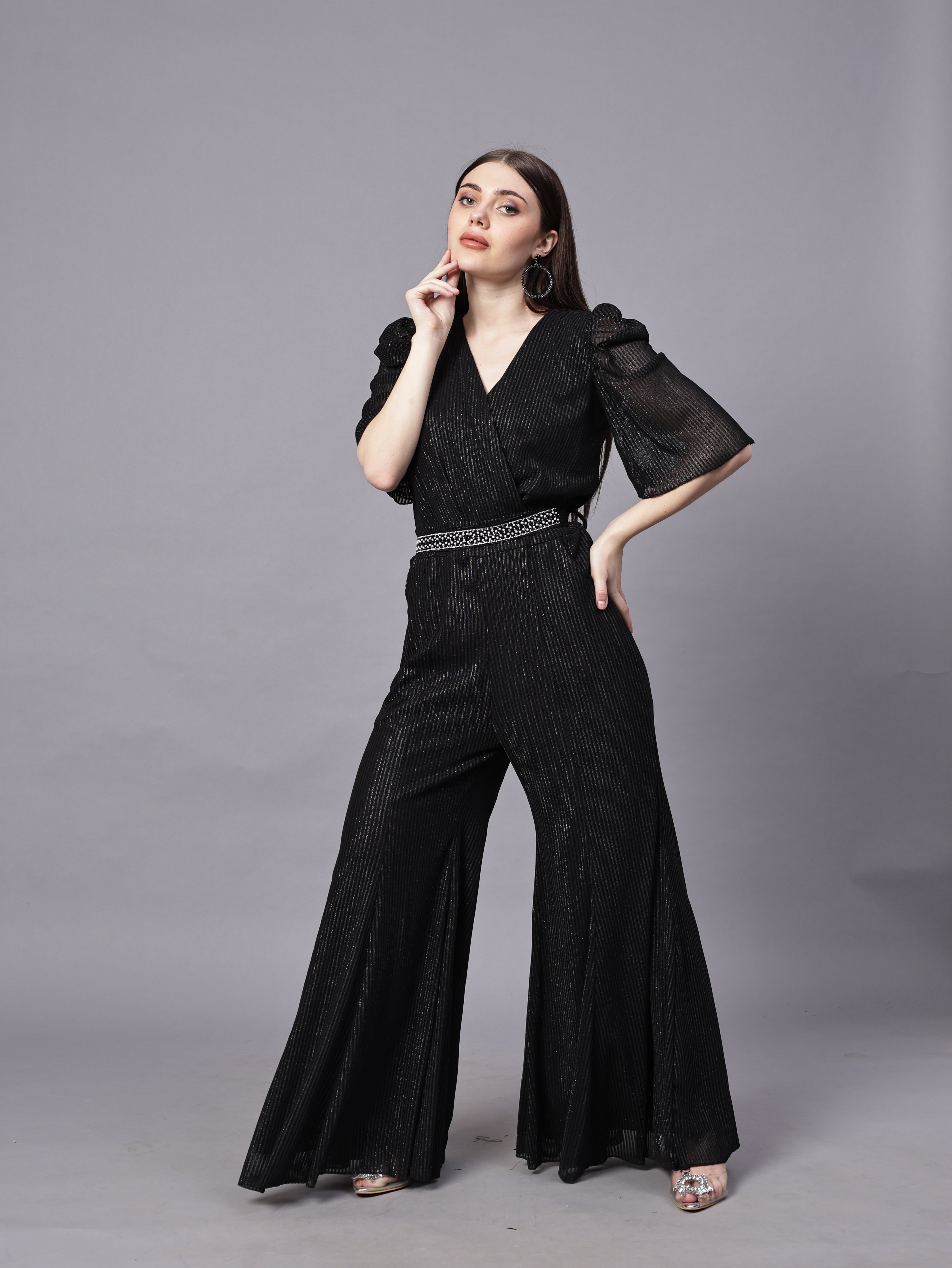 POWERNET CROSS NECK JUMPSUIT WITH BELT