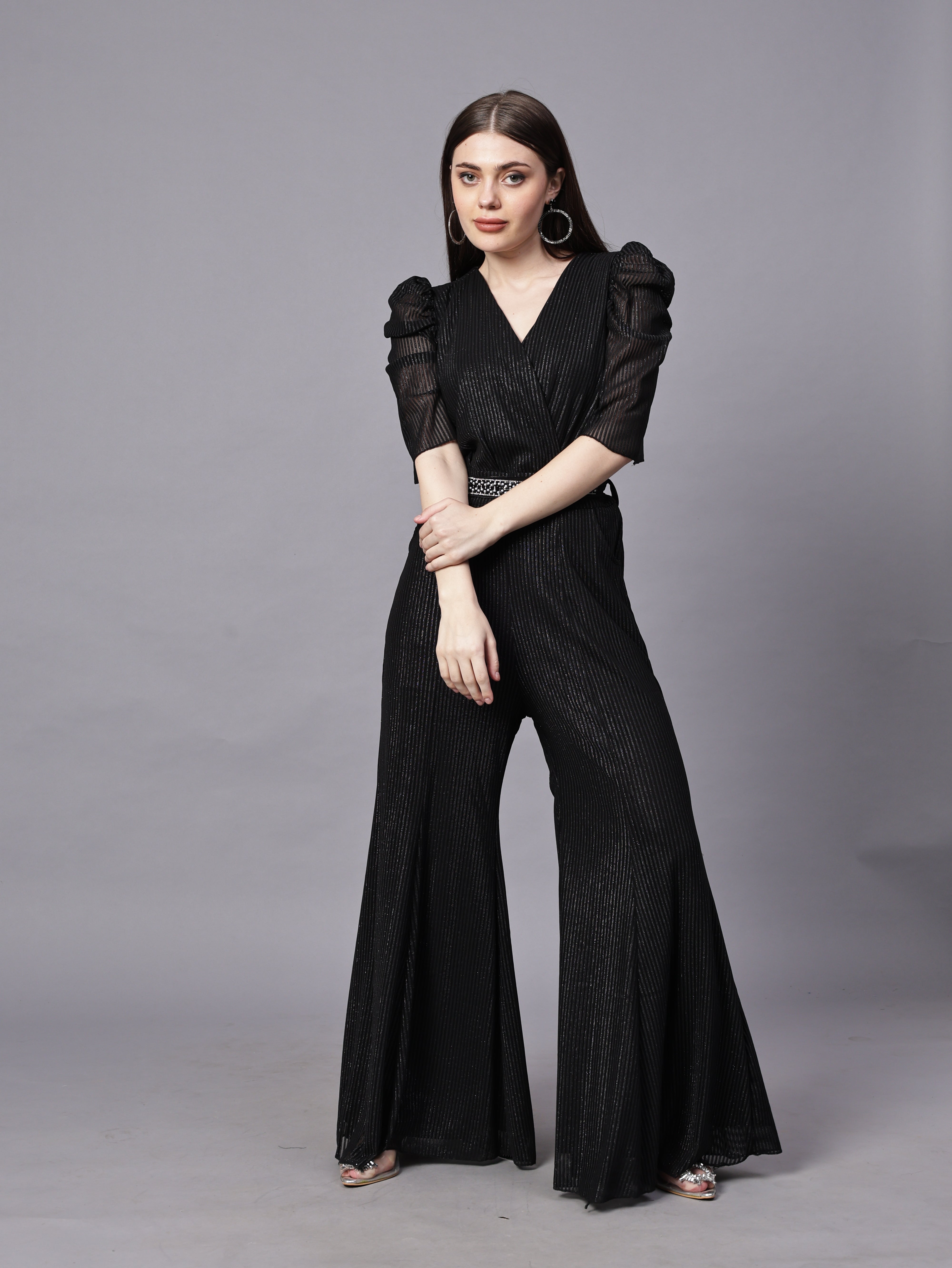 POWERNET CROSS NECK JUMPSUIT WITH BELT