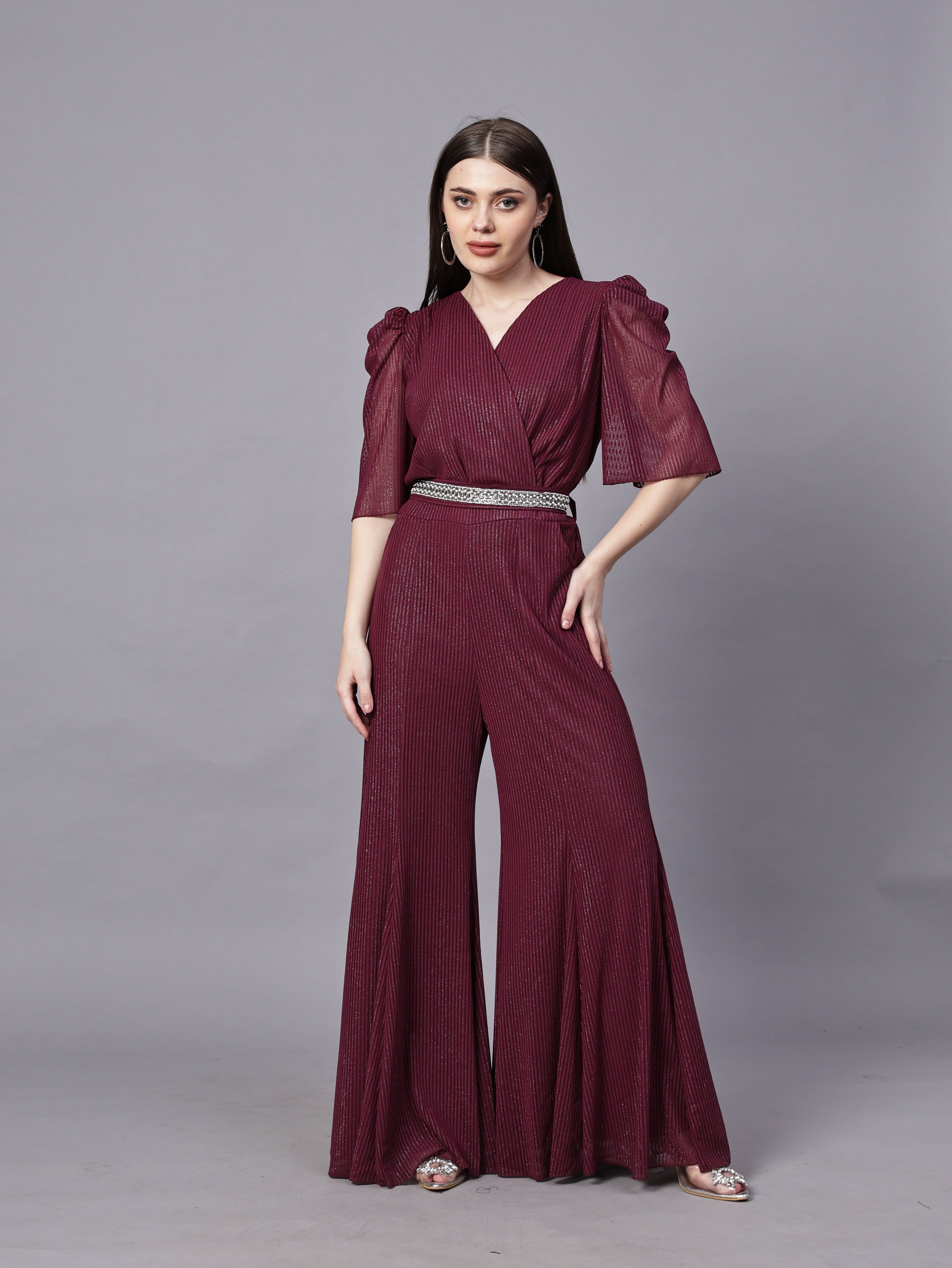 POWERNET CROSS NECK JUMPSUIT WITH BELT