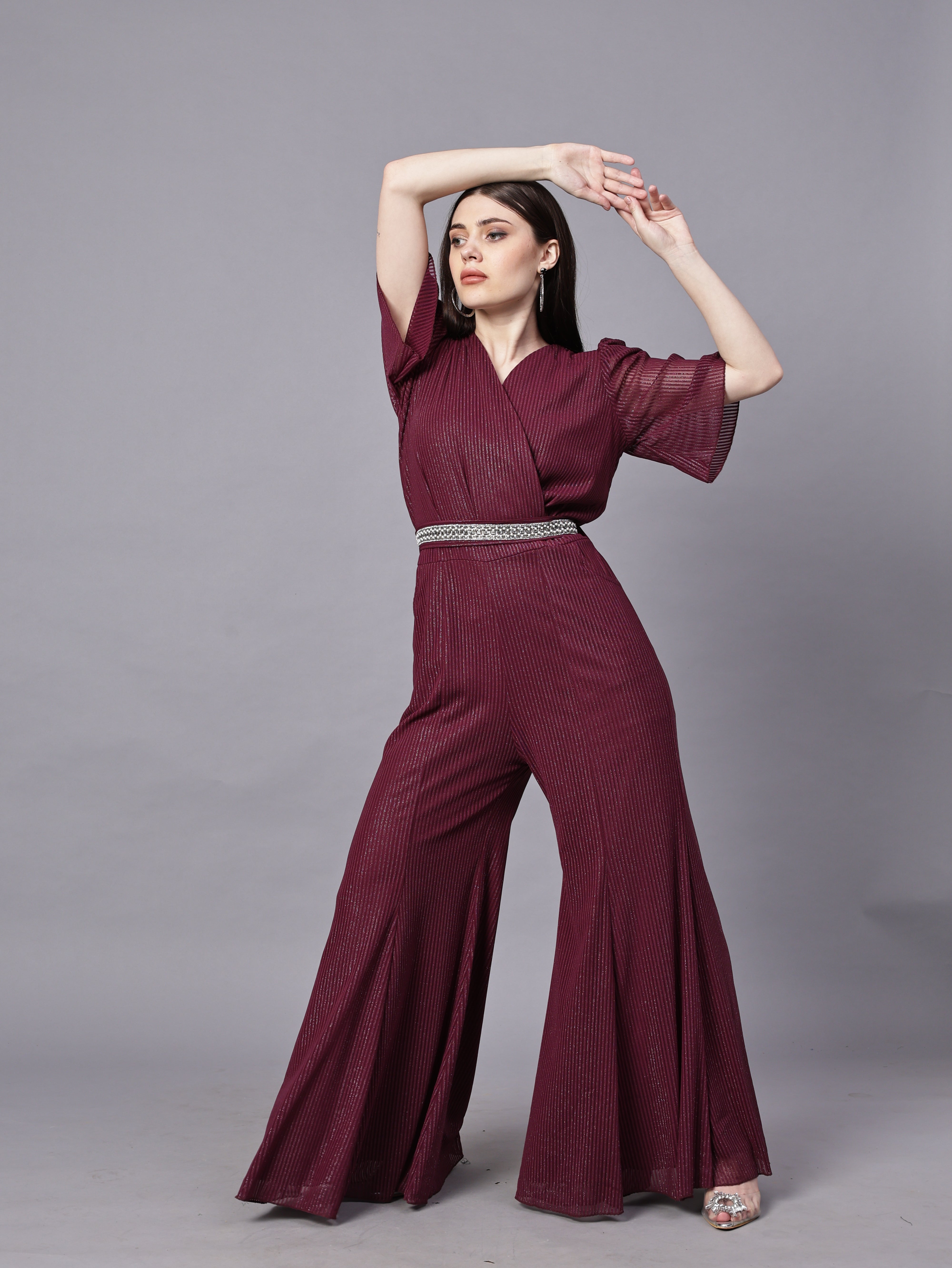 POWERNET CROSS NECK JUMPSUIT WITH BELT