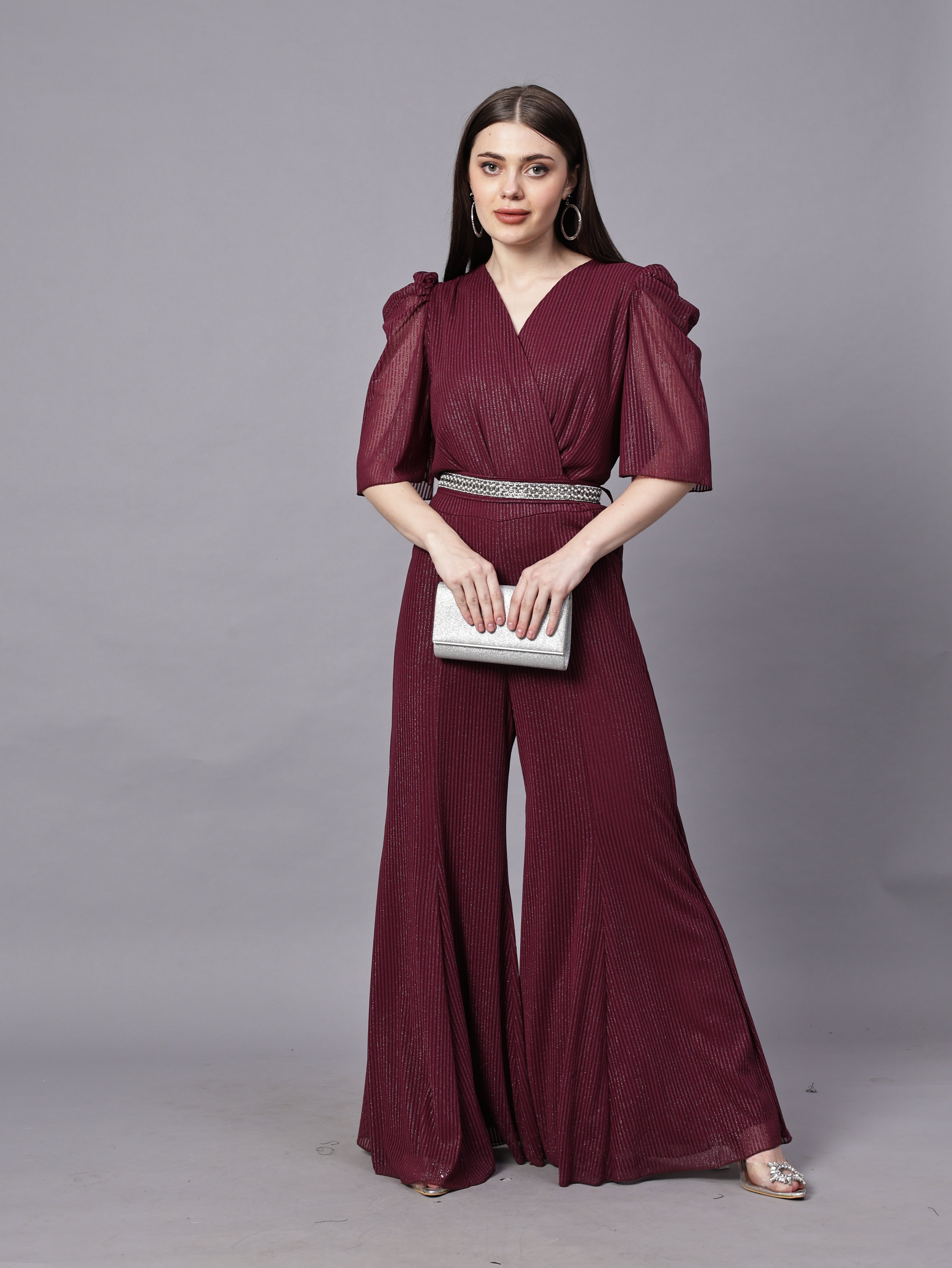 POWERNET CROSS NECK JUMPSUIT WITH BELT