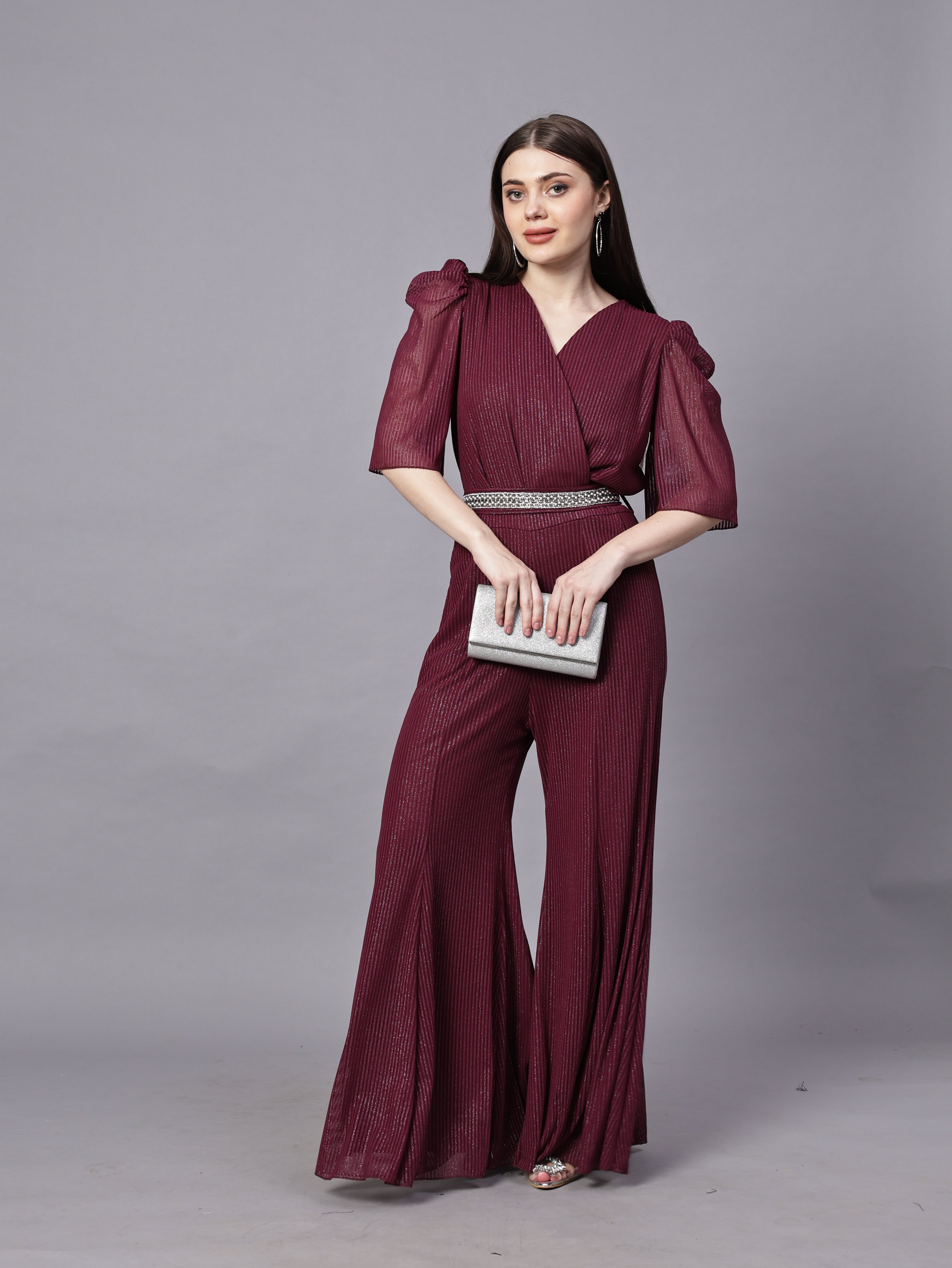 POWERNET CROSS NECK JUMPSUIT WITH BELT