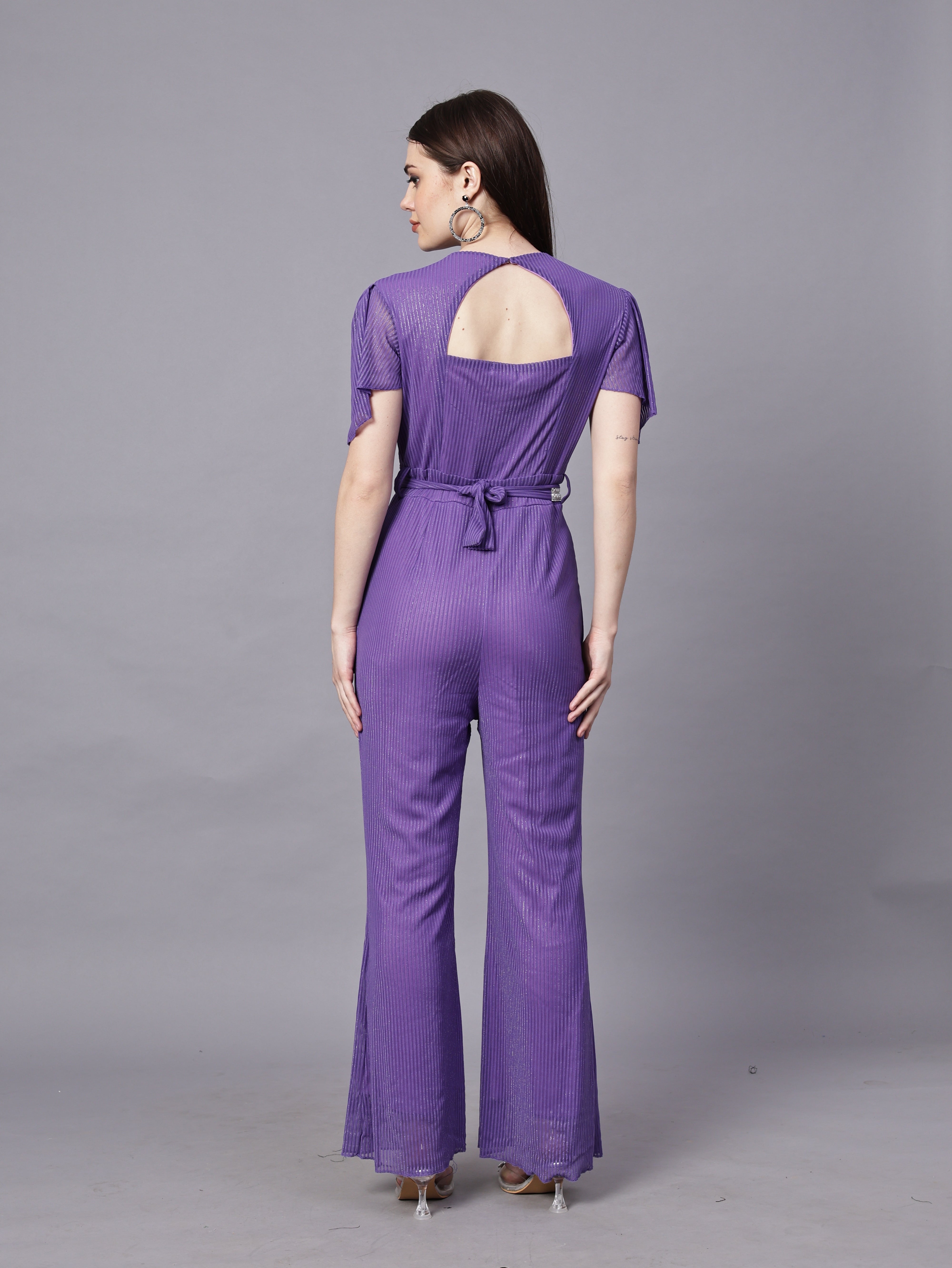 POWERNET CROSS NECK JUMPSUIT WITH BELT VRUFFEL SLEEVE