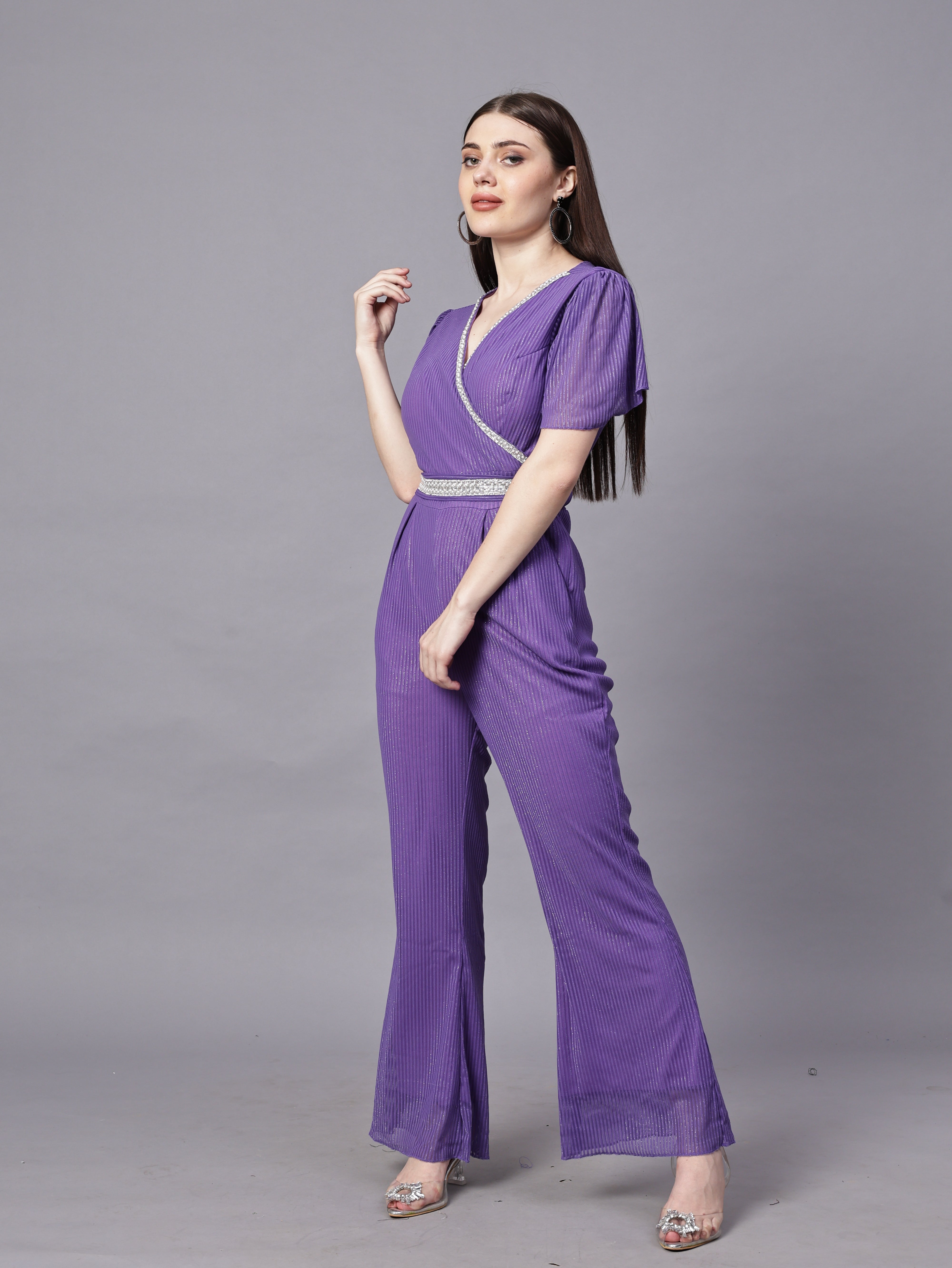 POWERNET CROSS NECK JUMPSUIT WITH BELT VRUFFEL SLEEVE