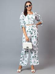 BRASSO FABRIC PRINT CROP TOP RUFFEL SLEEVE AND PANT WITH BELT