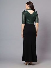 SEQUINCE BODY WITH CRAPE SKIRT CONTRASS GOWN