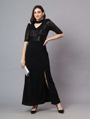 SEQUINCE BODY WITH CRAPE SKIRT CONTRASS GOWN