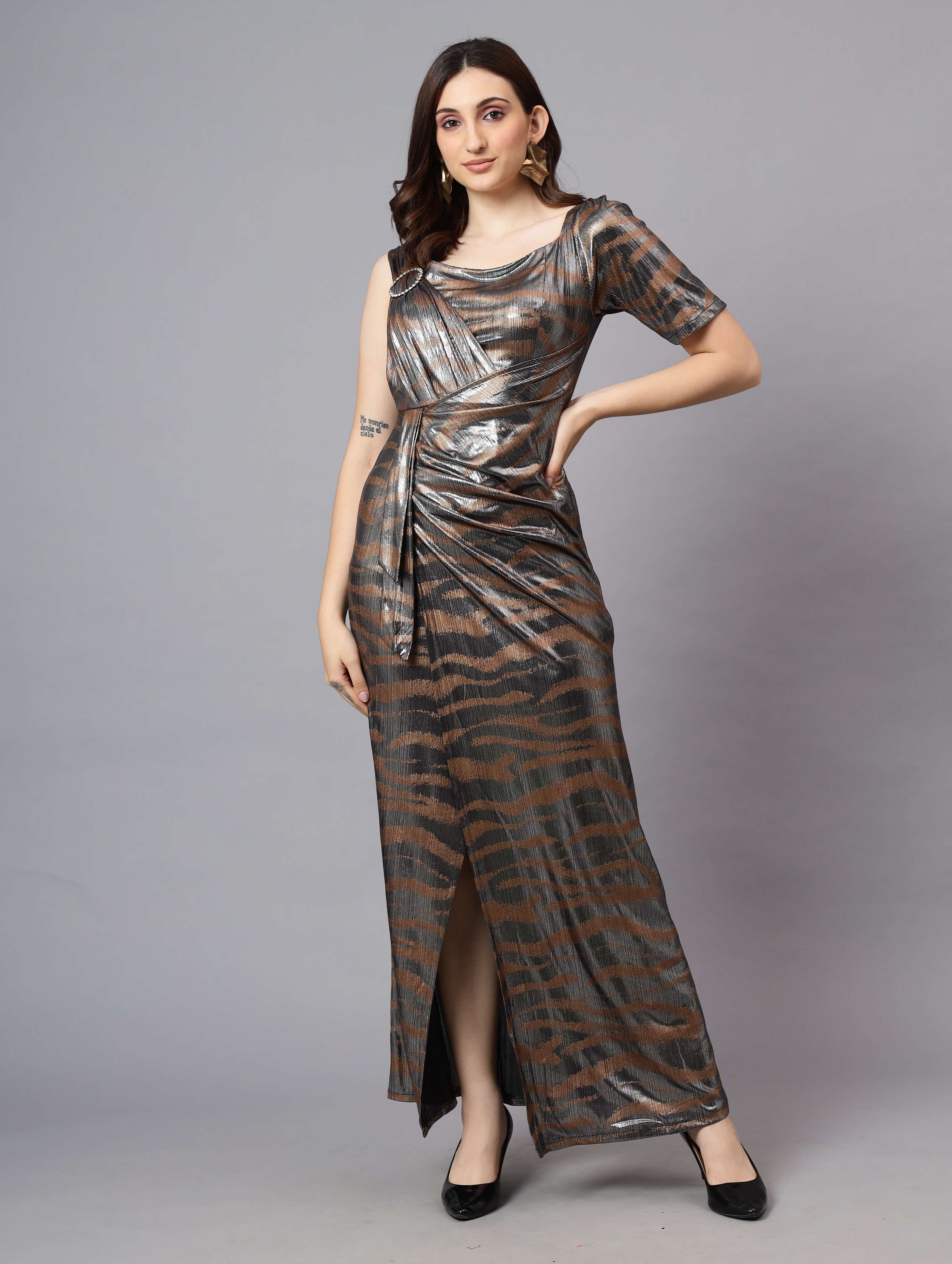 PARTY WEAR ONE SHOULDER GOWN SHINING FABRIC