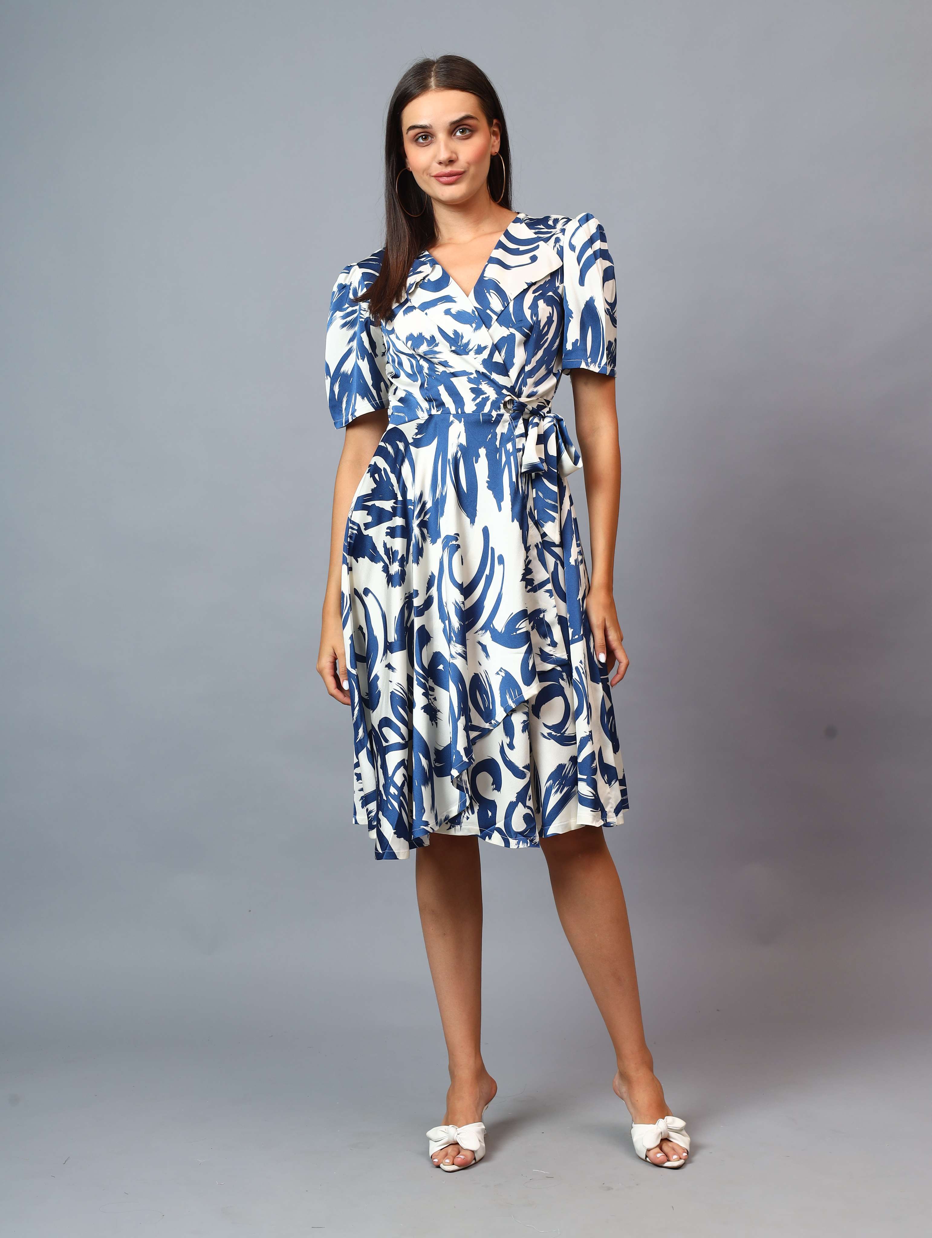 PRINTED RAPRON SIDE KNOT DRESS COMFORT TO WEAR