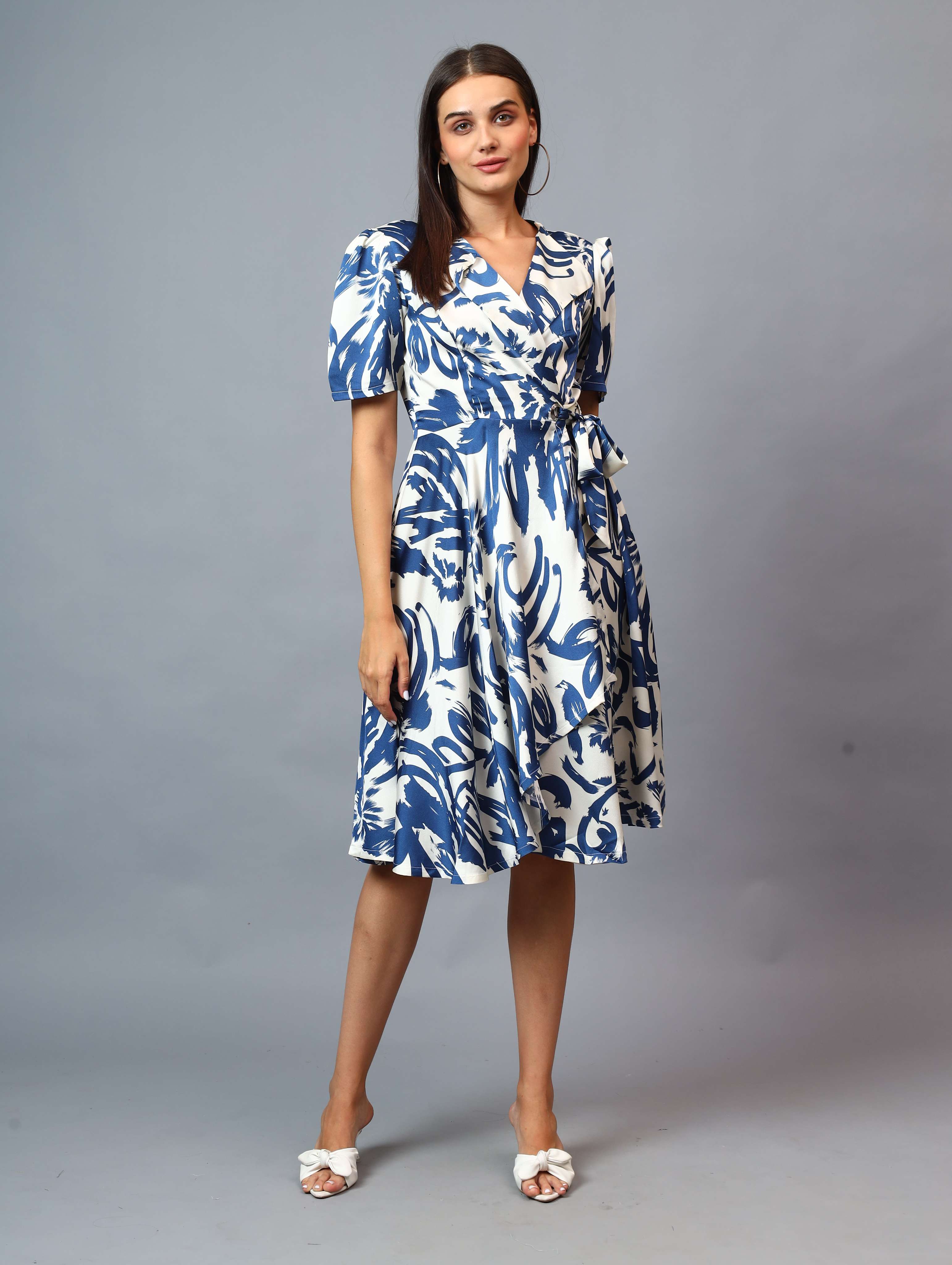 PRINTED RAPRON SIDE KNOT DRESS COMFORT TO WEAR