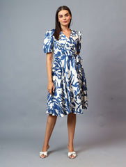 PRINTED RAPRON SIDE KNOT DRESS COMFORT TO WEAR