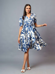 PRINTED RAPRON SIDE KNOT DRESS COMFORT TO WEAR