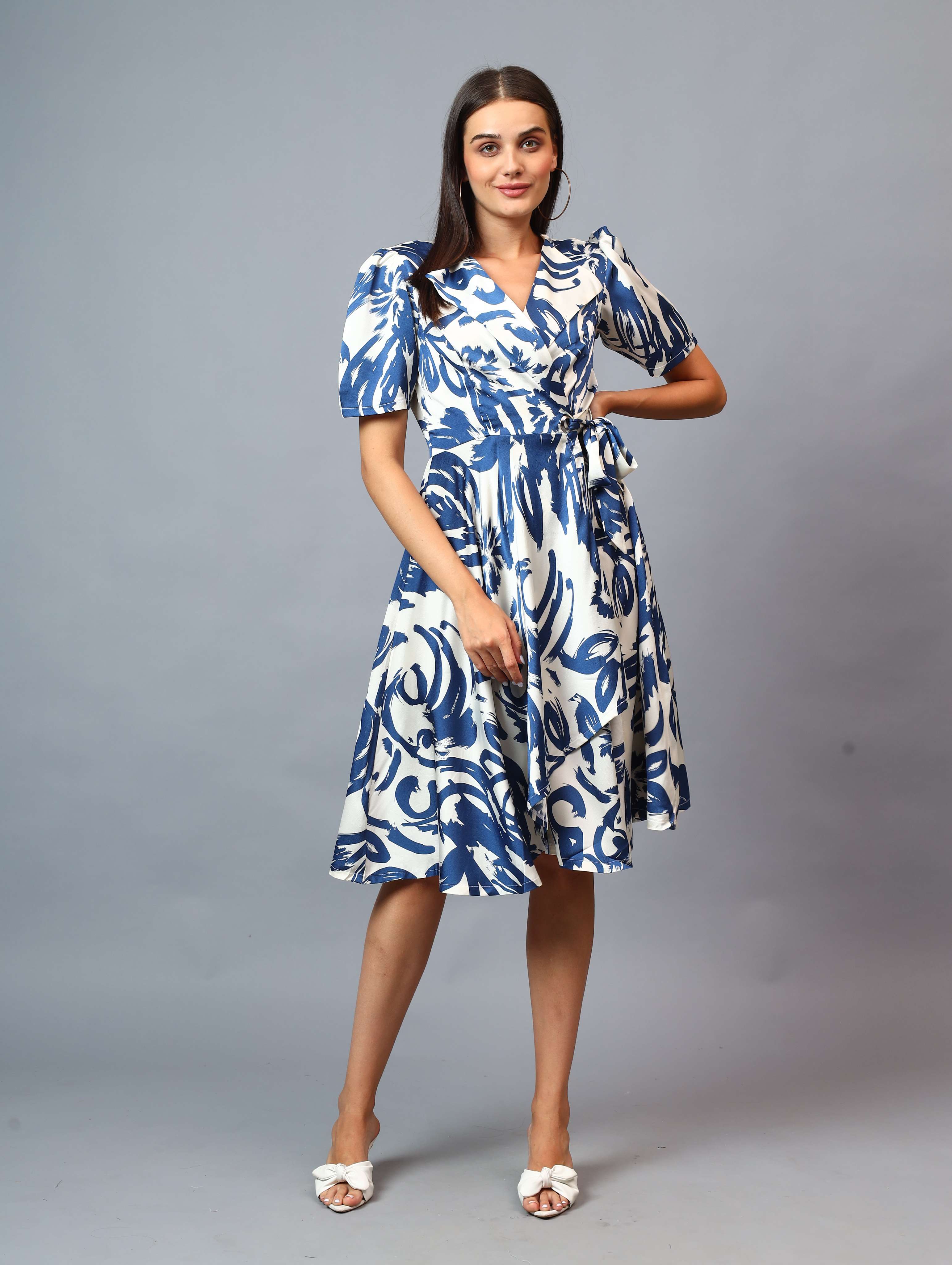 PRINTED RAPRON SIDE KNOT DRESS COMFORT TO WEAR