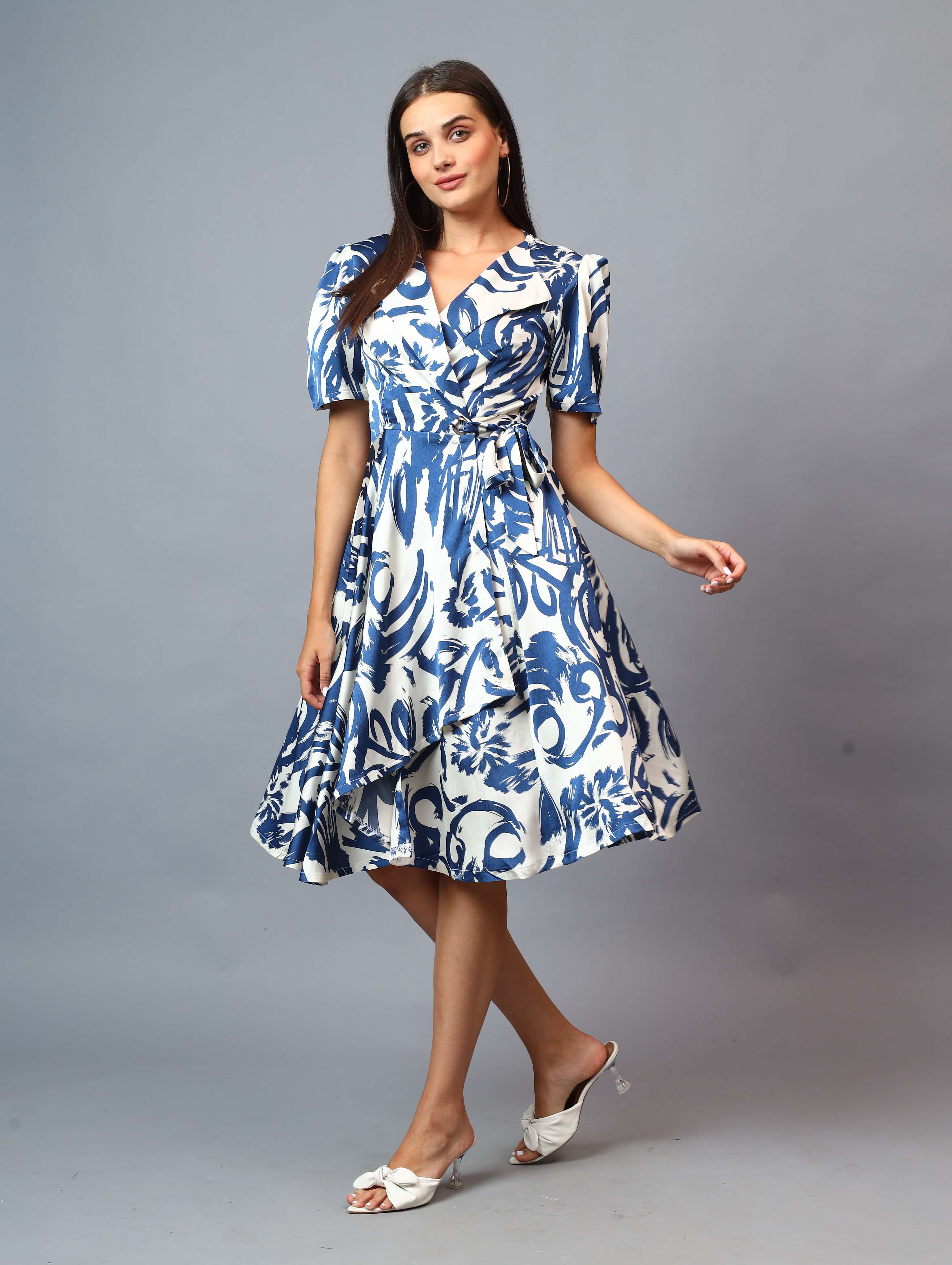 PRINTED RAPRON SIDE KNOT DRESS COMFORT TO WEAR