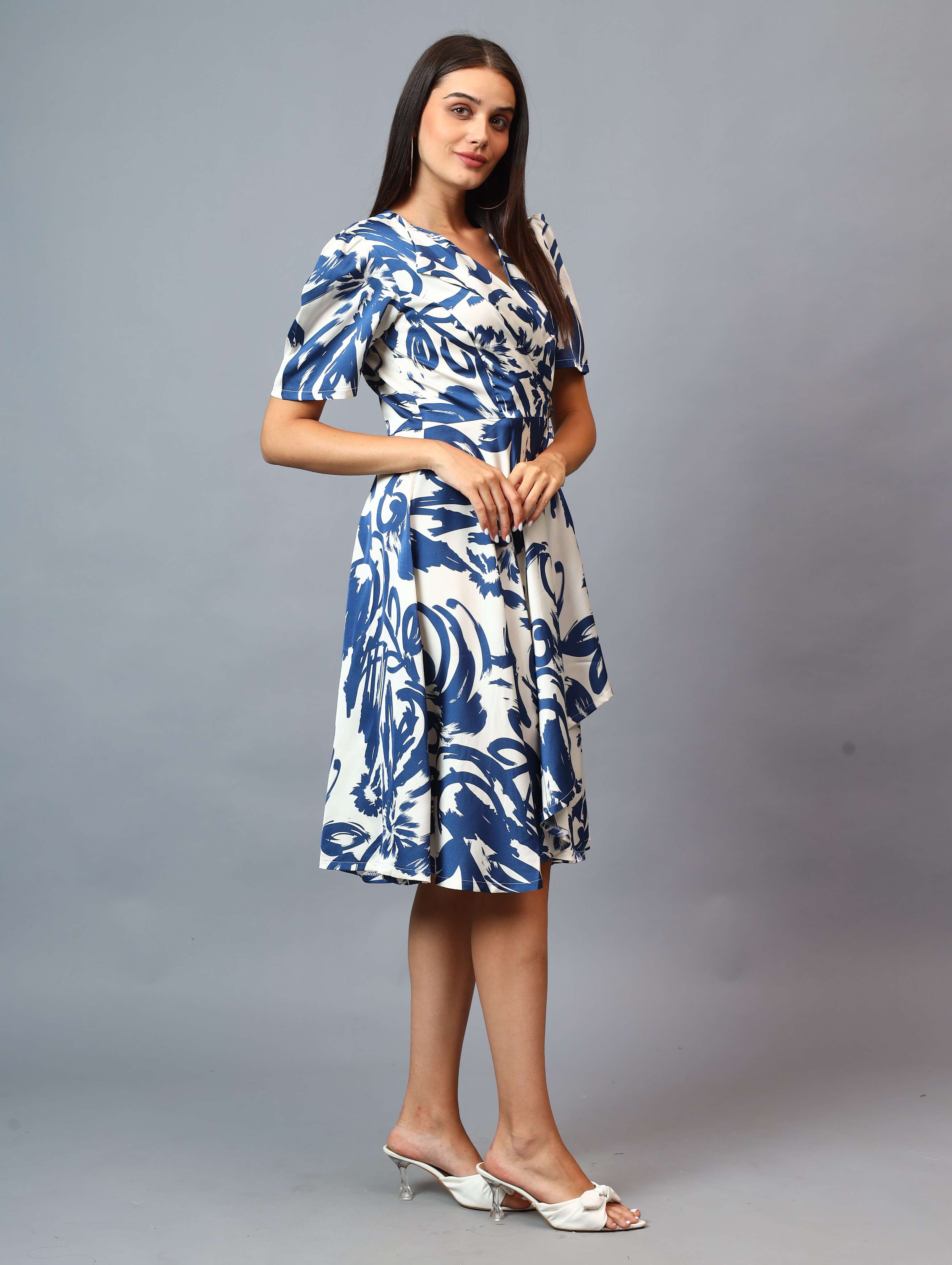 PRINTED RAPRON SIDE KNOT DRESS COMFORT TO WEAR