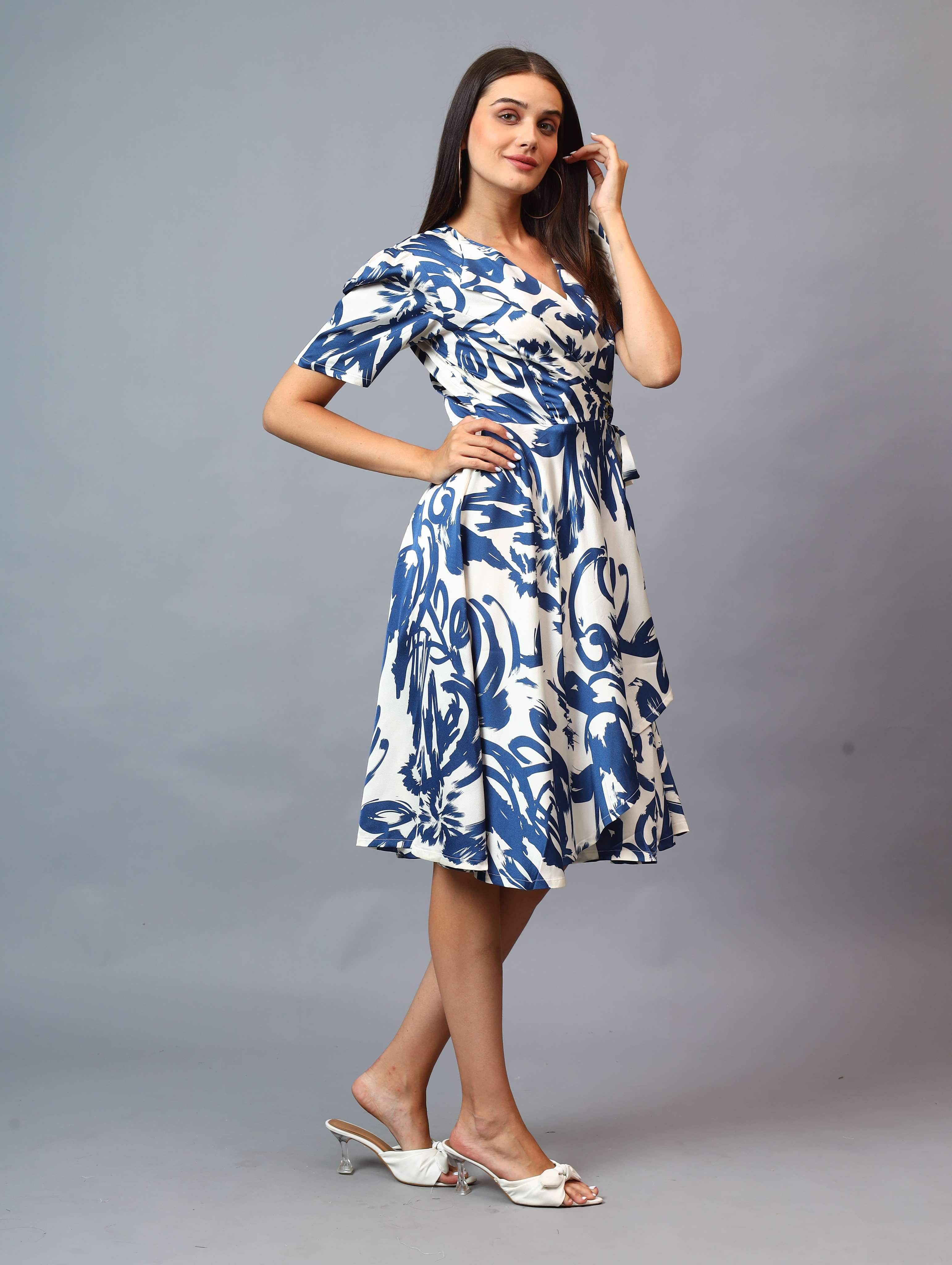 PRINTED RAPRON SIDE KNOT DRESS COMFORT TO WEAR