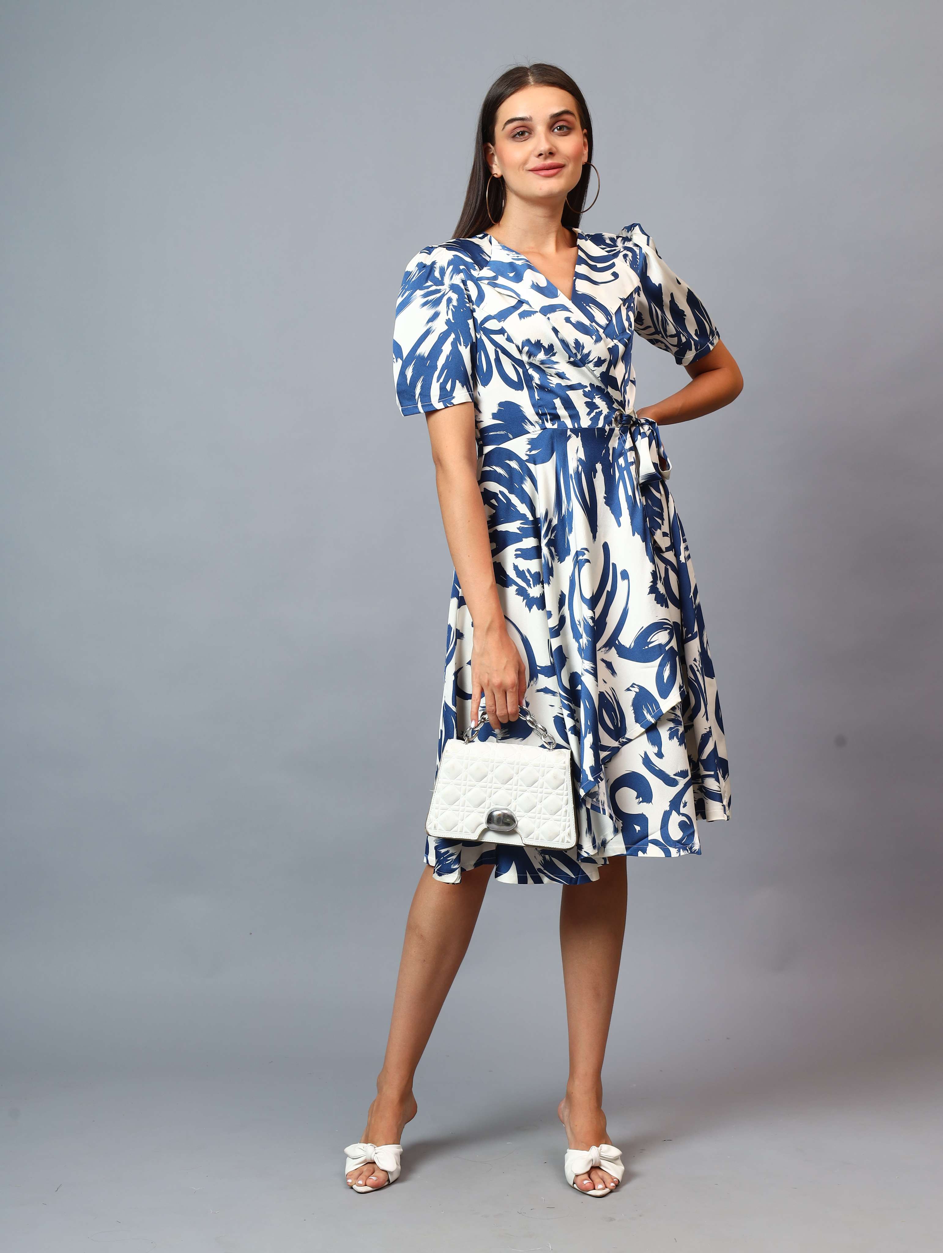 PRINTED RAPRON SIDE KNOT DRESS COMFORT TO WEAR