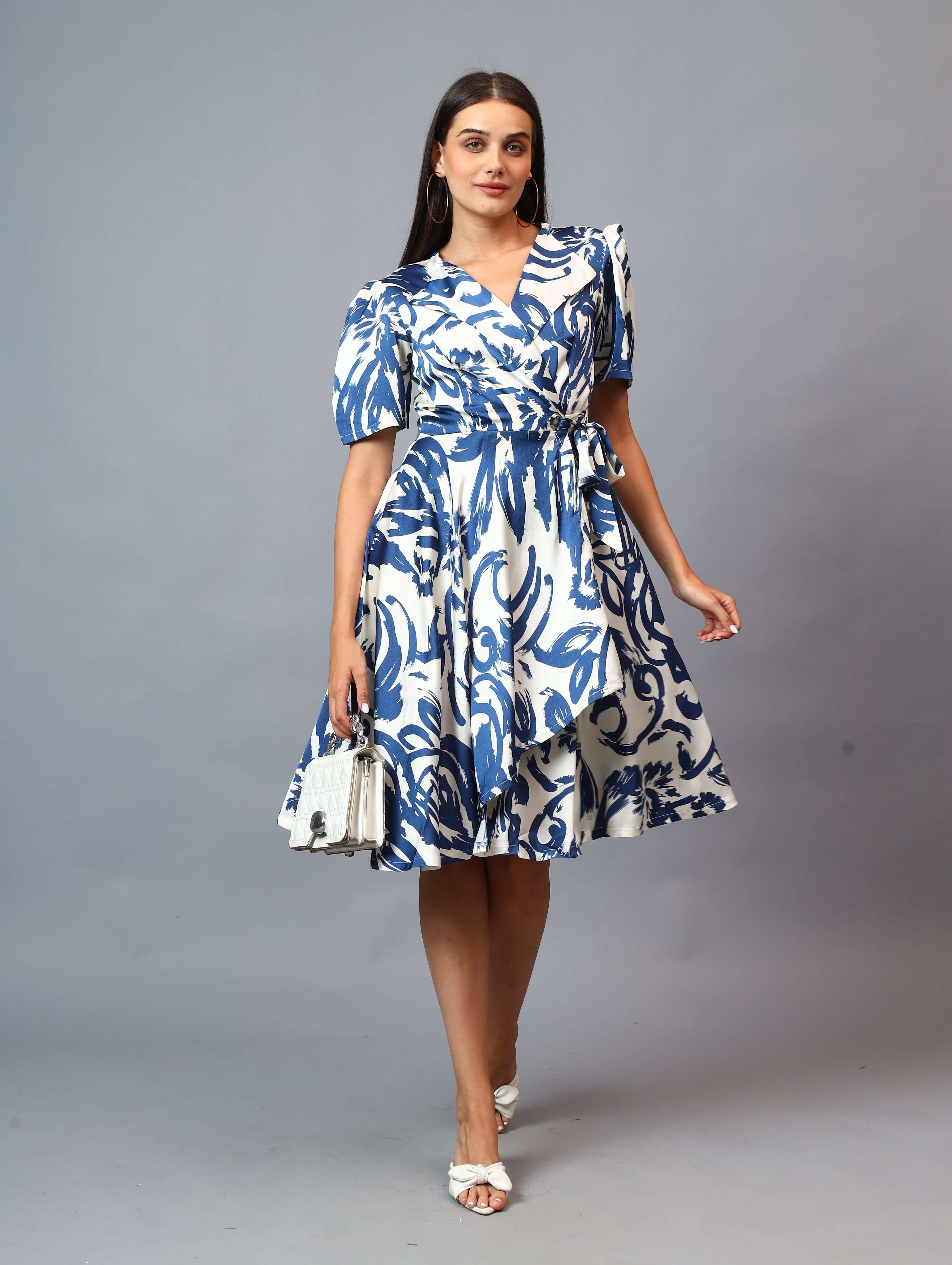 PRINTED RAPRON SIDE KNOT DRESS COMFORT TO WEAR