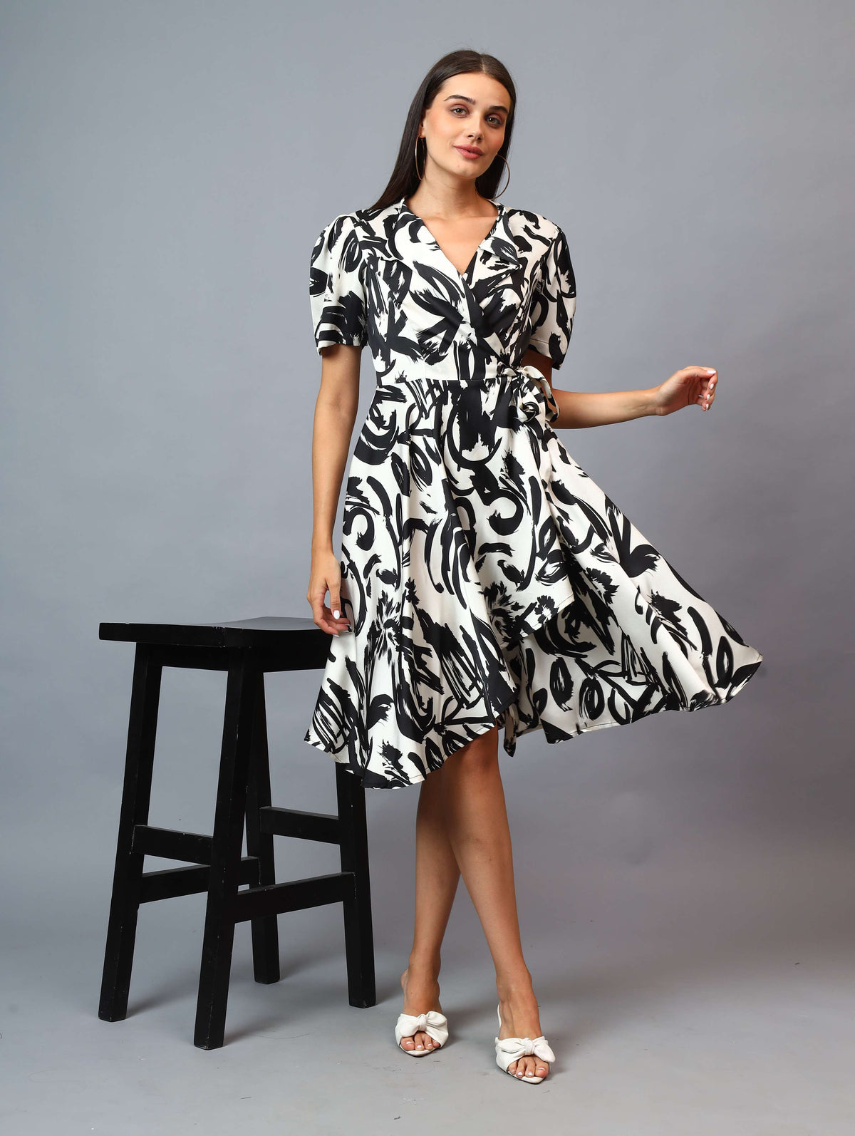 PRINTED RAPRON SIDE KNOT DRESS COMFORT TO WEAR