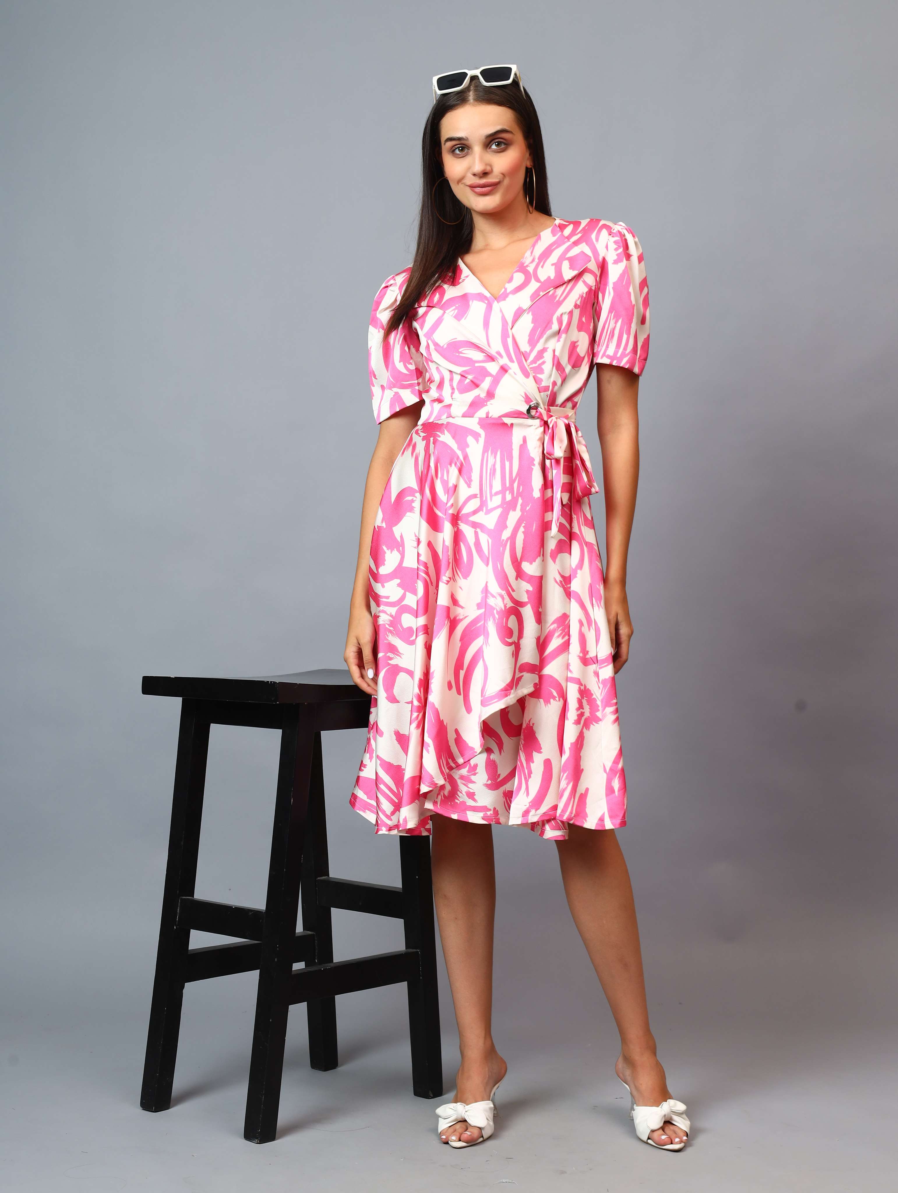 PRINTED RAPRON SIDE KNOT DRESS COMFORT TO WEAR