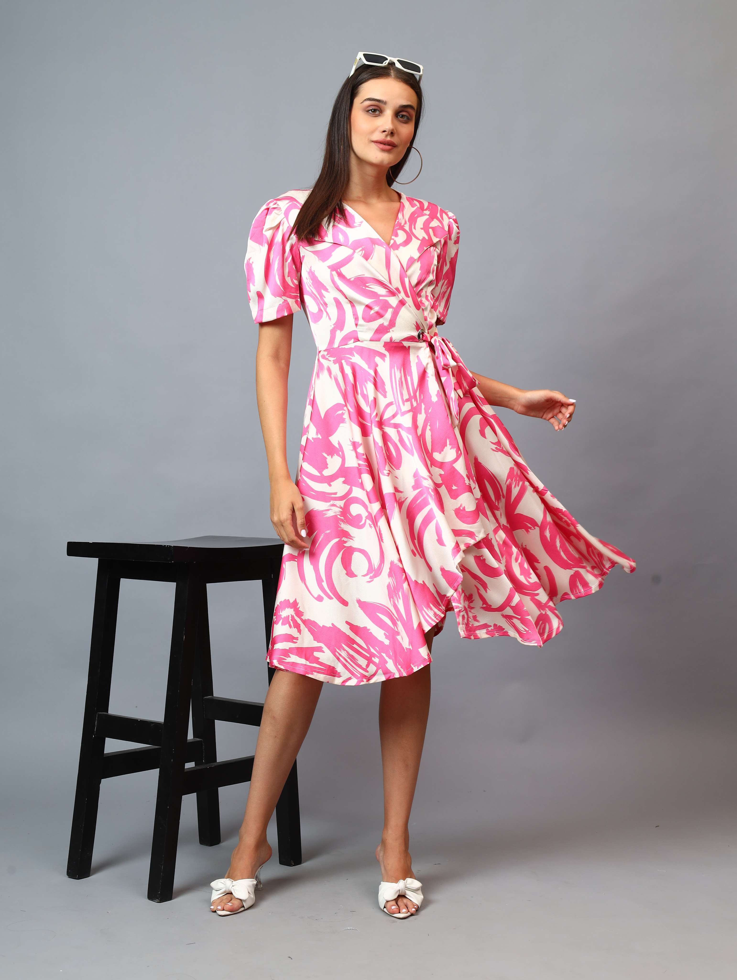 PRINTED RAPRON SIDE KNOT DRESS COMFORT TO WEAR