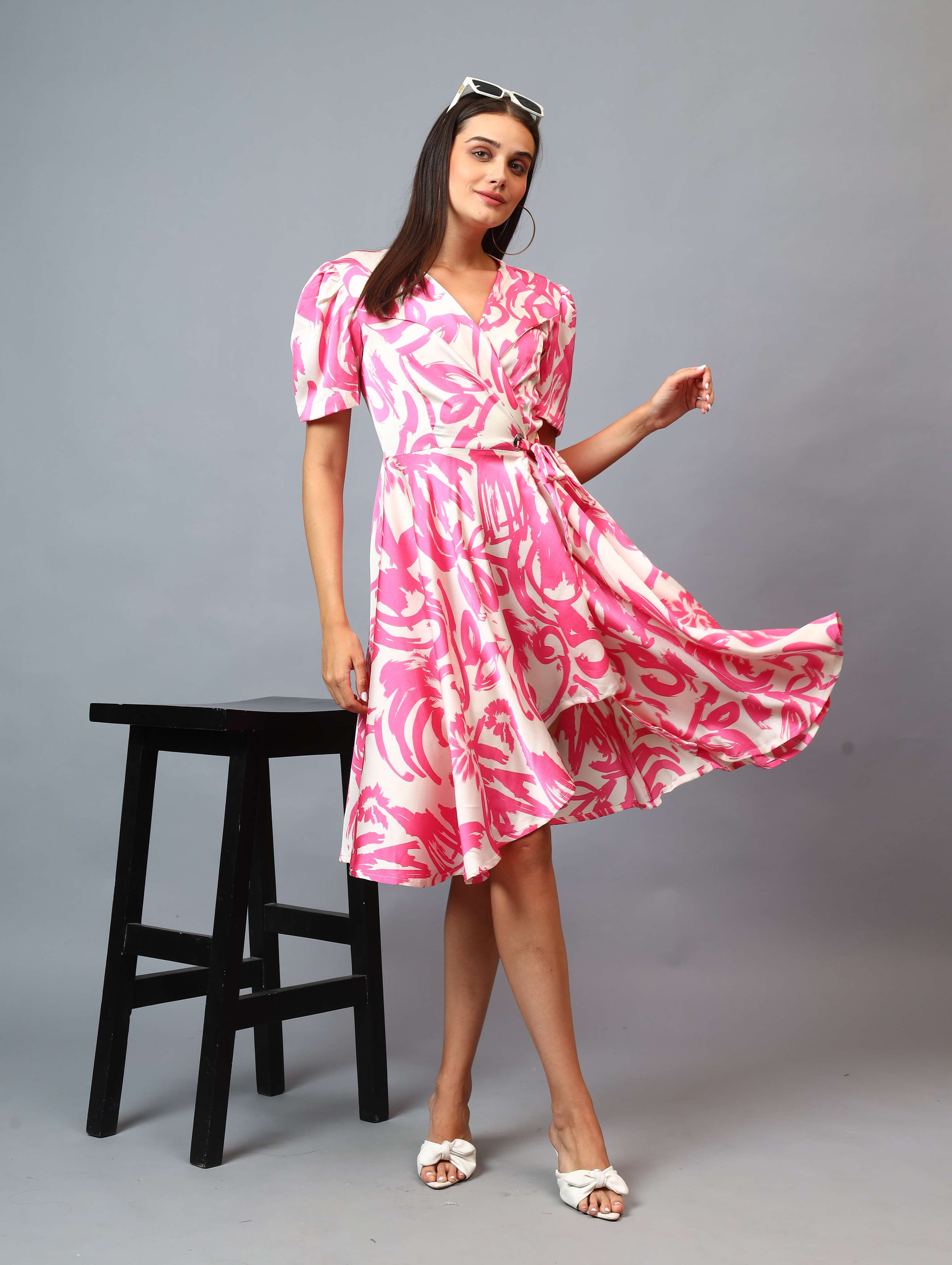 PRINTED RAPRON SIDE KNOT DRESS COMFORT TO WEAR