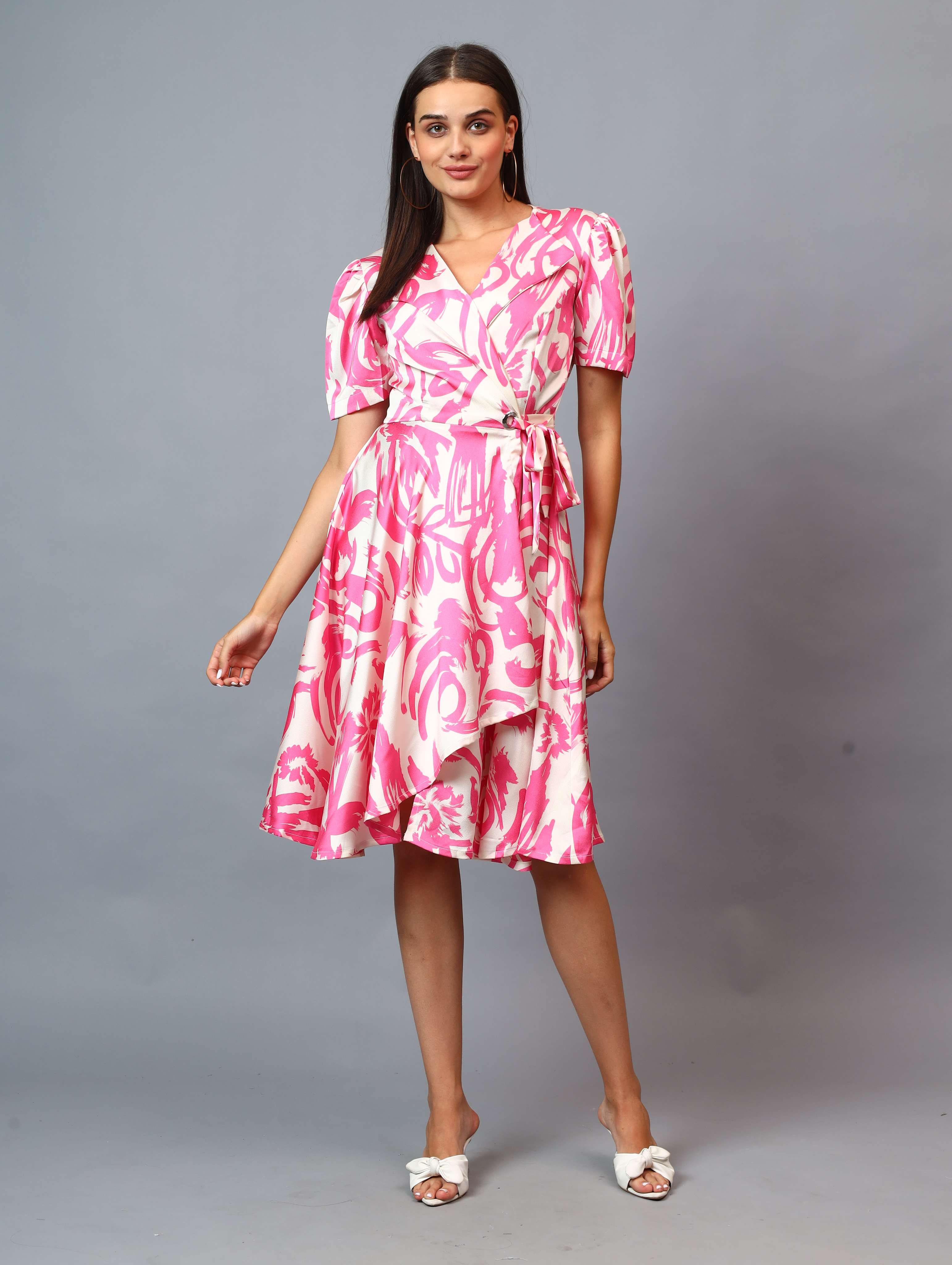 PRINTED RAPRON SIDE KNOT DRESS COMFORT TO WEAR