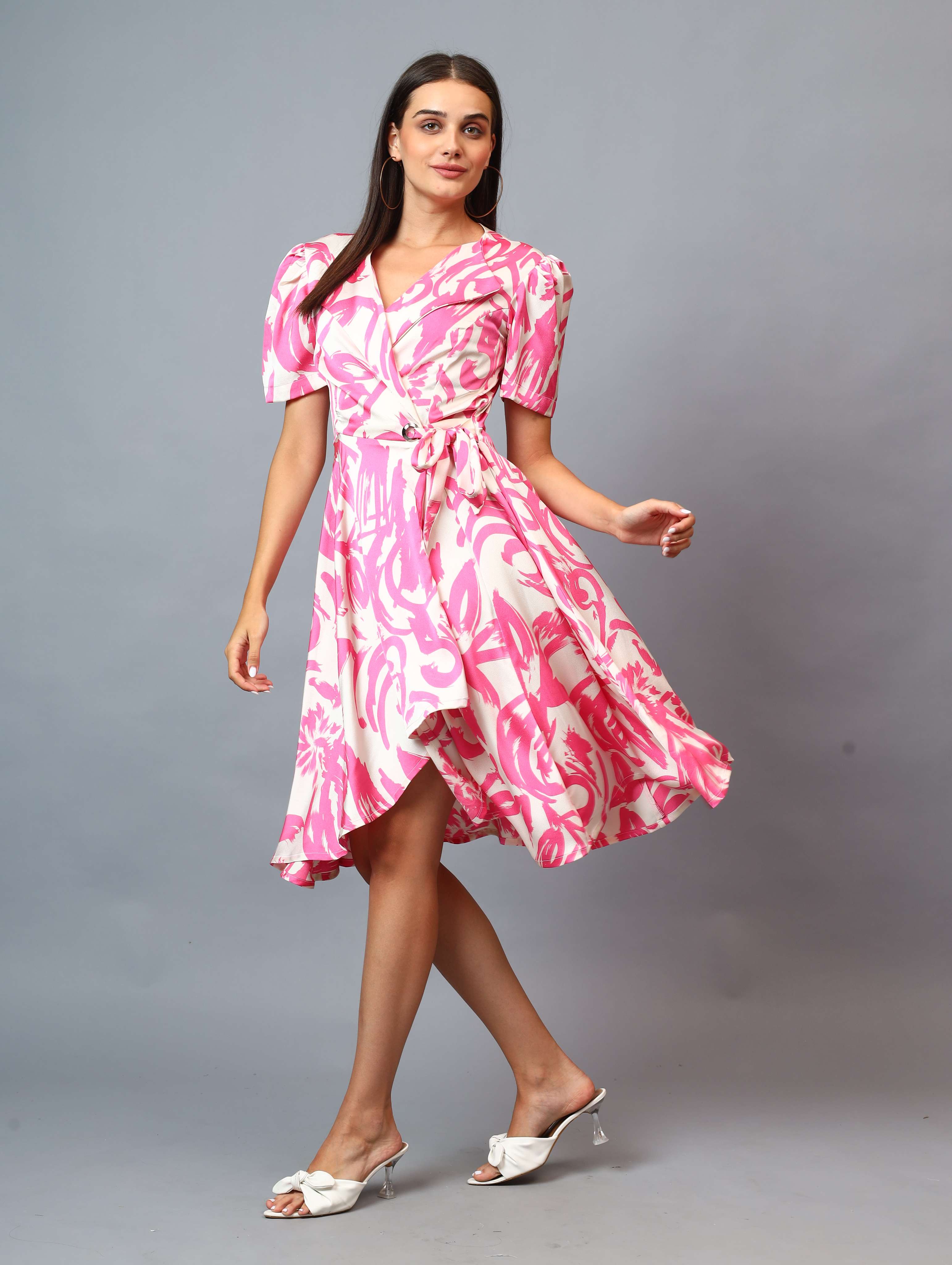 PRINTED RAPRON SIDE KNOT DRESS COMFORT TO WEAR