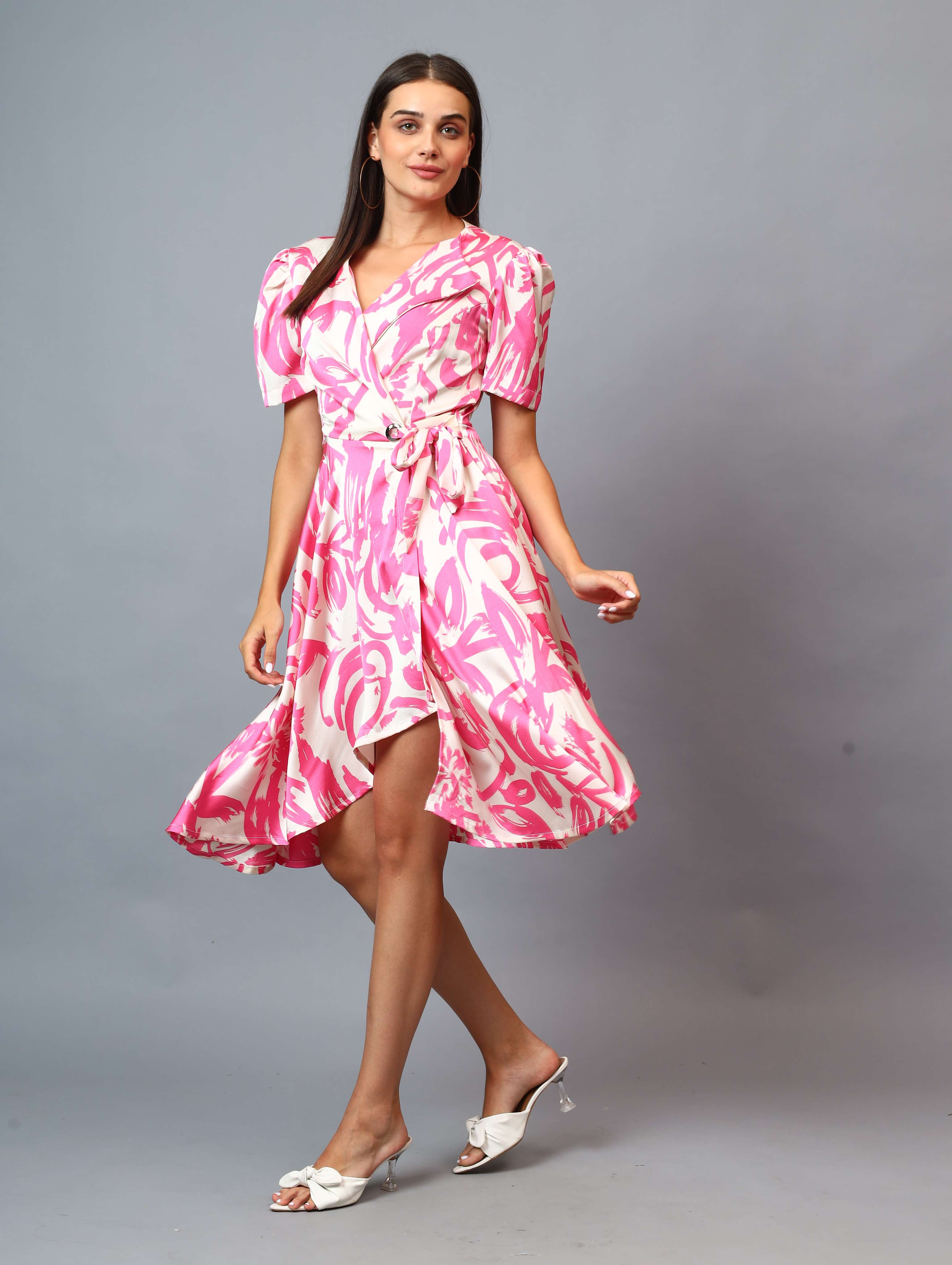 PRINTED RAPRON SIDE KNOT DRESS COMFORT TO WEAR