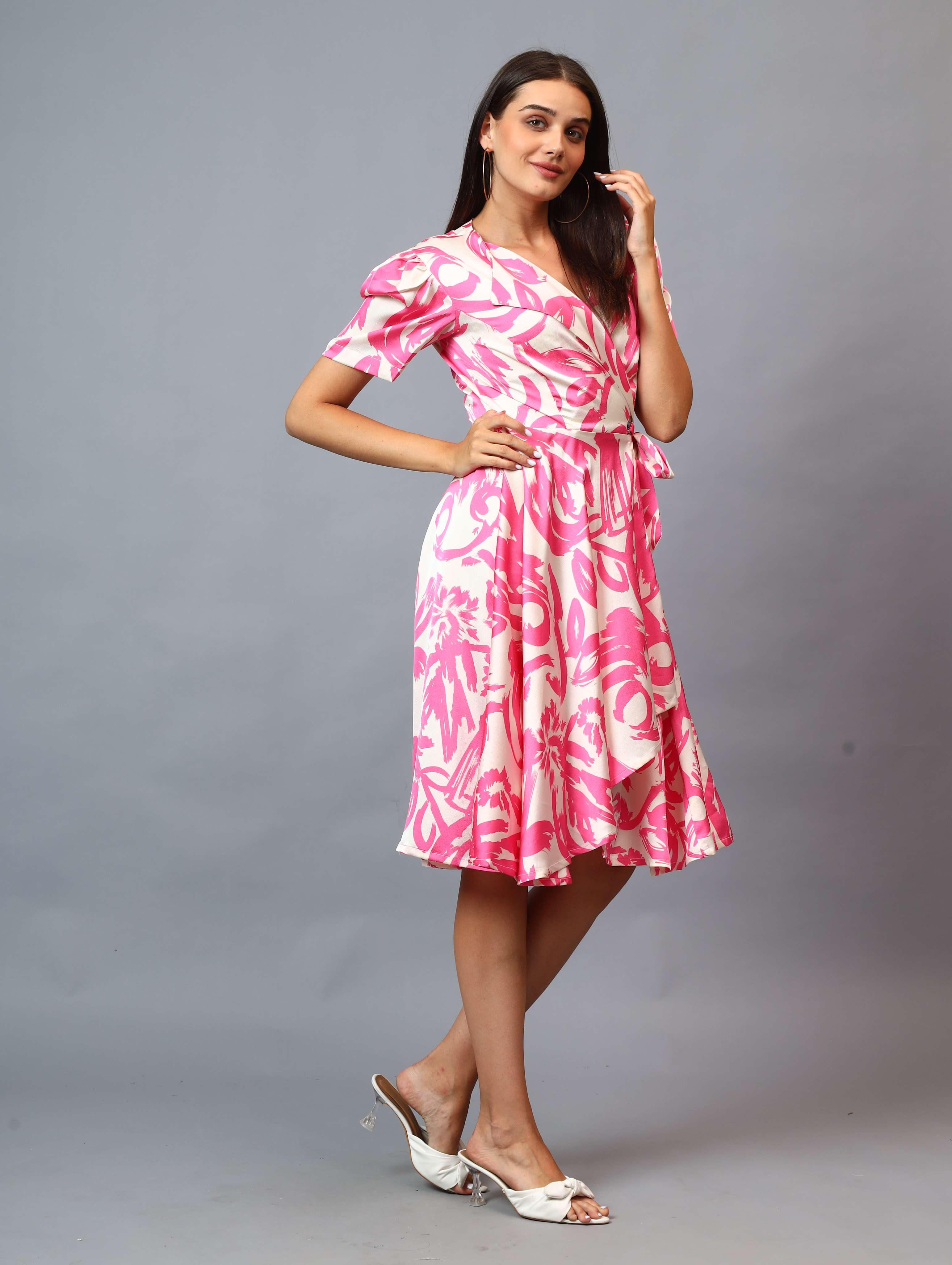 PRINTED RAPRON SIDE KNOT DRESS COMFORT TO WEAR