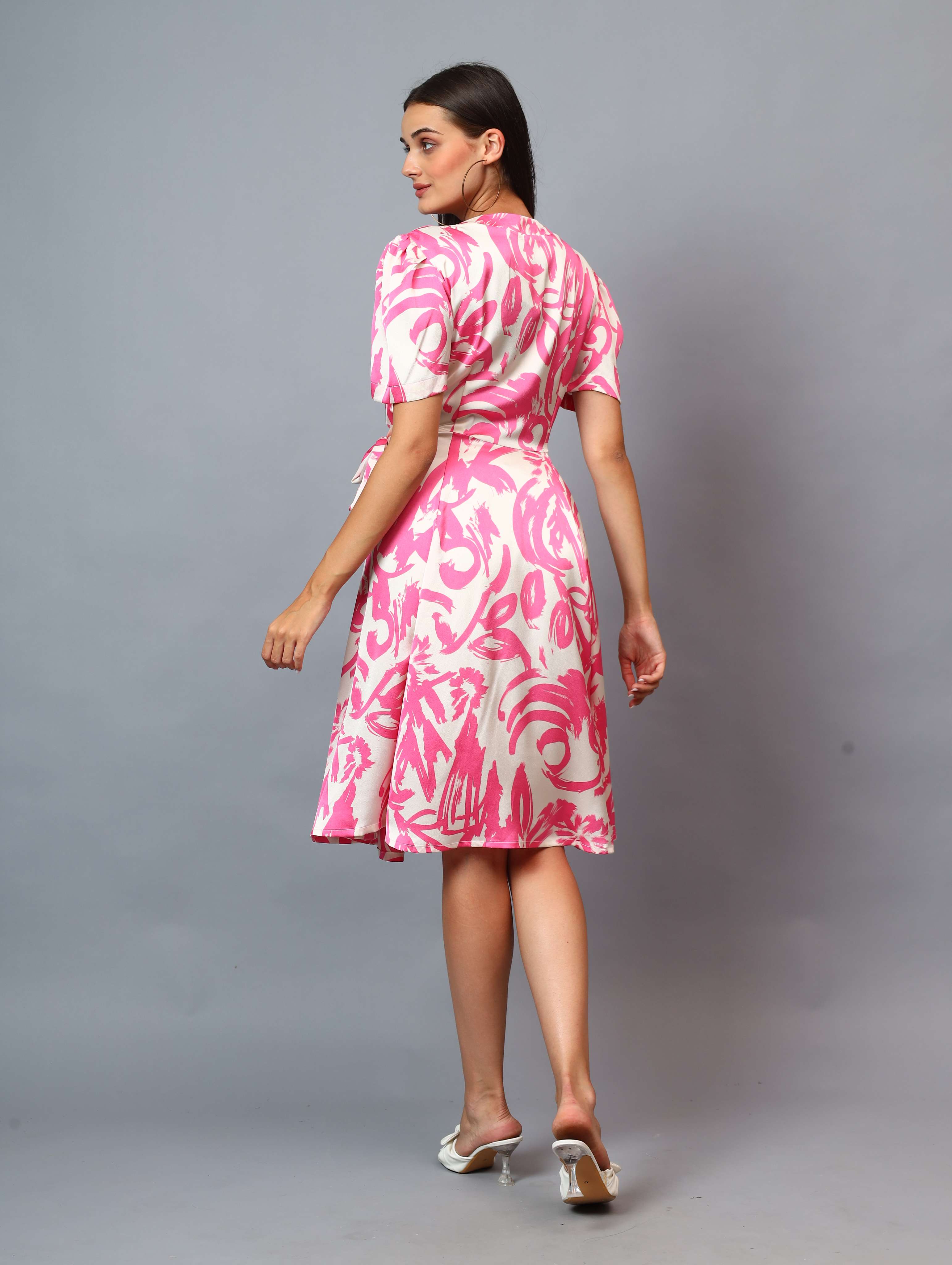 PRINTED RAPRON SIDE KNOT DRESS COMFORT TO WEAR