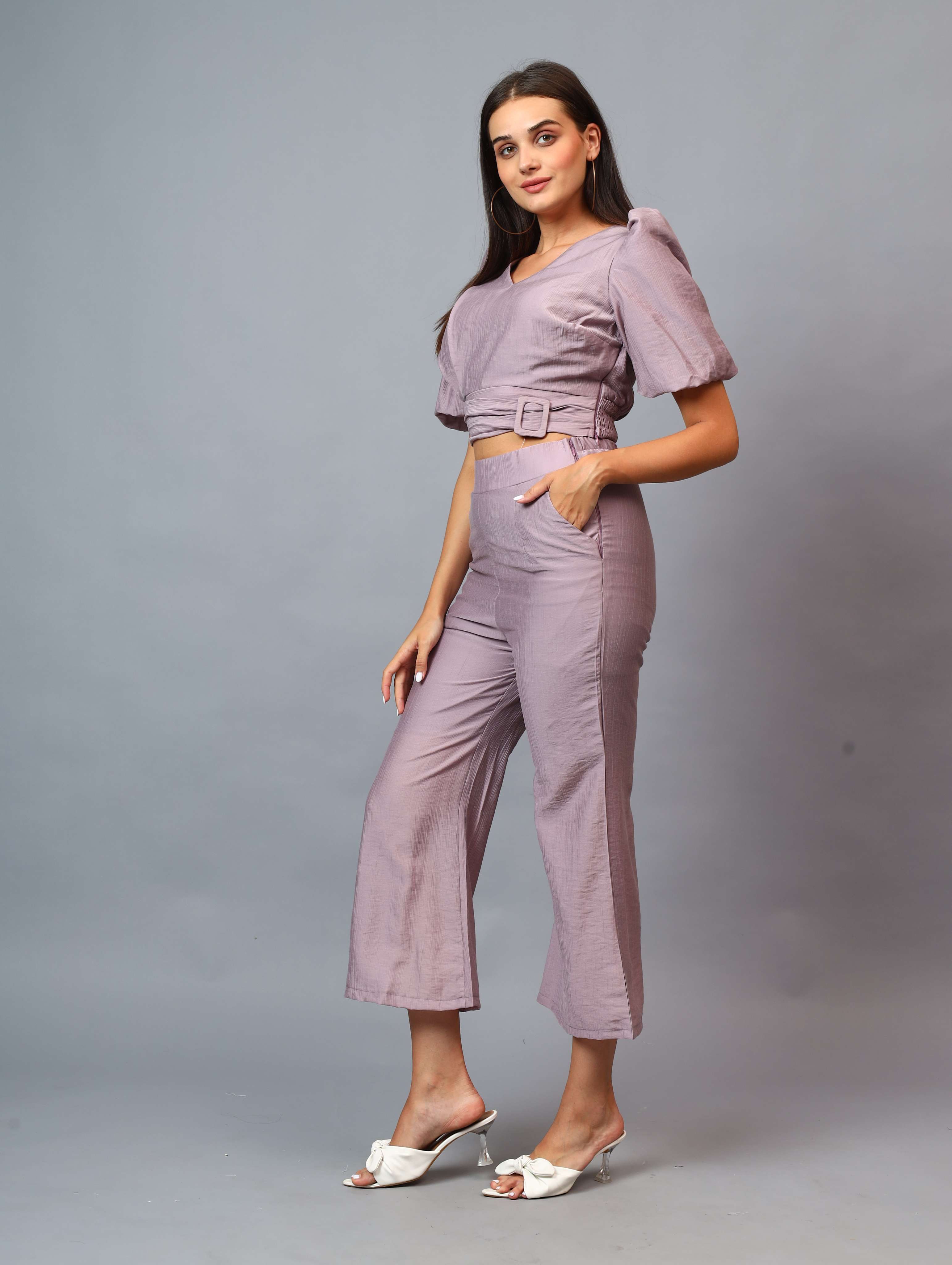 CROP TOP WITH ATTACH BUCKLE AND PANT